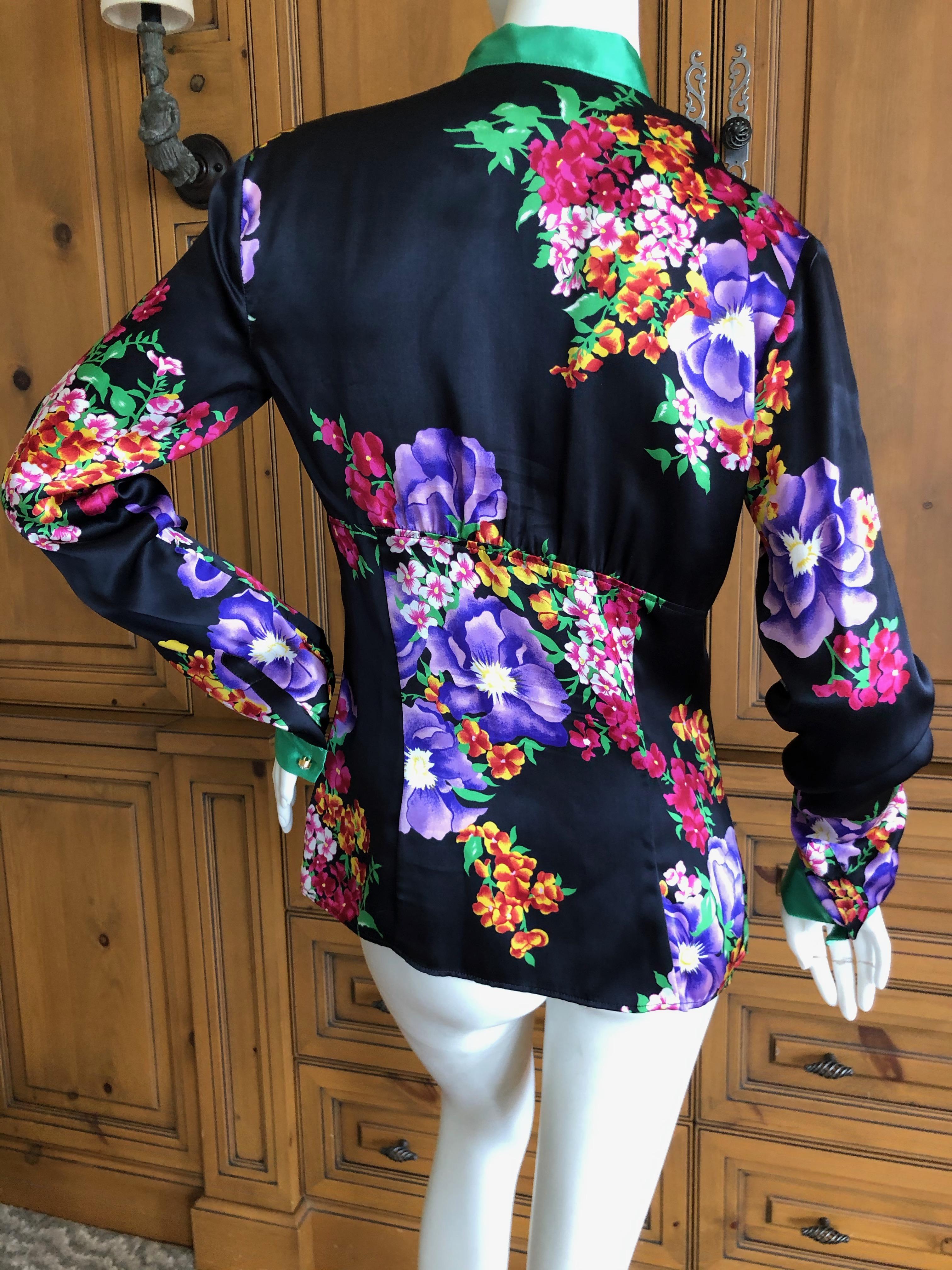 Dolce & Gabbana Vintage D&G Silk Floral Blouse with Large Crystal Buttons  For Sale 4