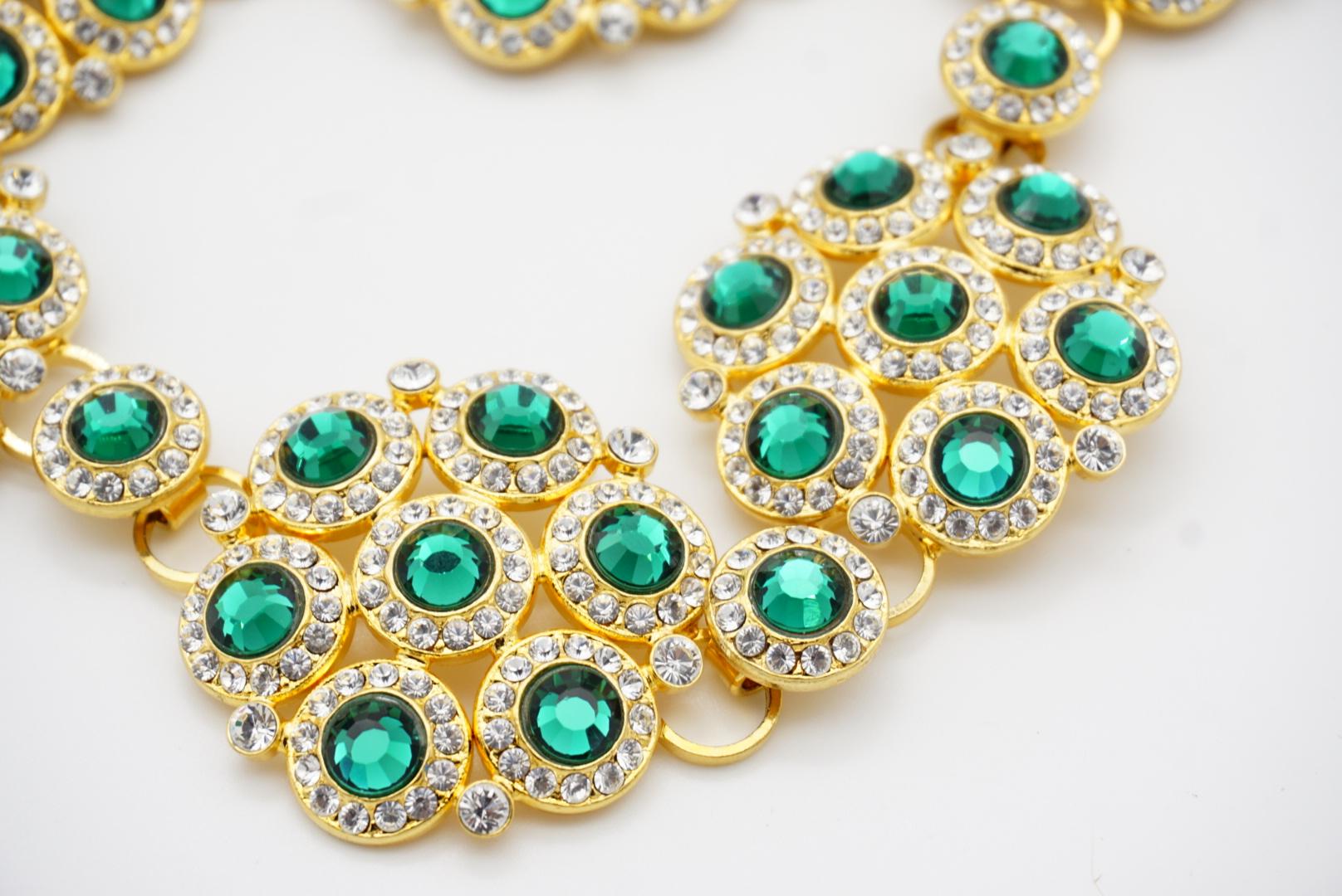 DOLCE & GABBANA Vintage Emerald Green Crystals Floral Interlock Belt Necklace For Sale 11