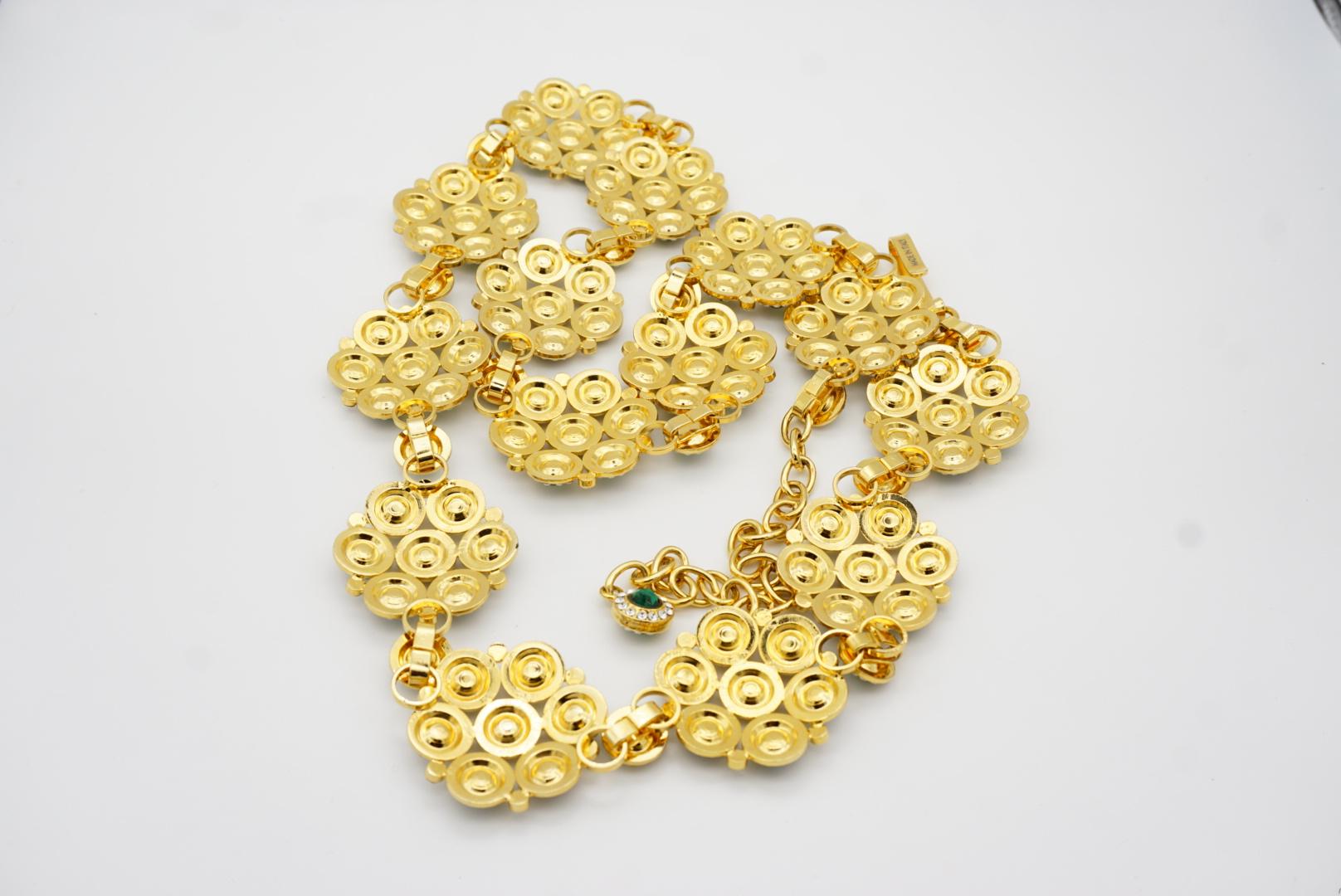 DOLCE & GABBANA Vintage Emerald Green Crystals Floral Interlock Belt Necklace 12