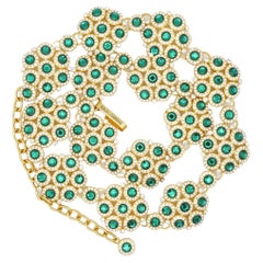 DOLCE & GABBANA Vintage Emerald Green Crystals Floral Interlock Belt Necklace