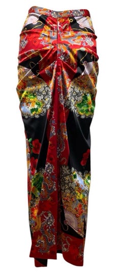 DOLCE & GABBANA Vintage F/W 1998 Silk Dragon & Floral Print Wiggle Skirt IT 40