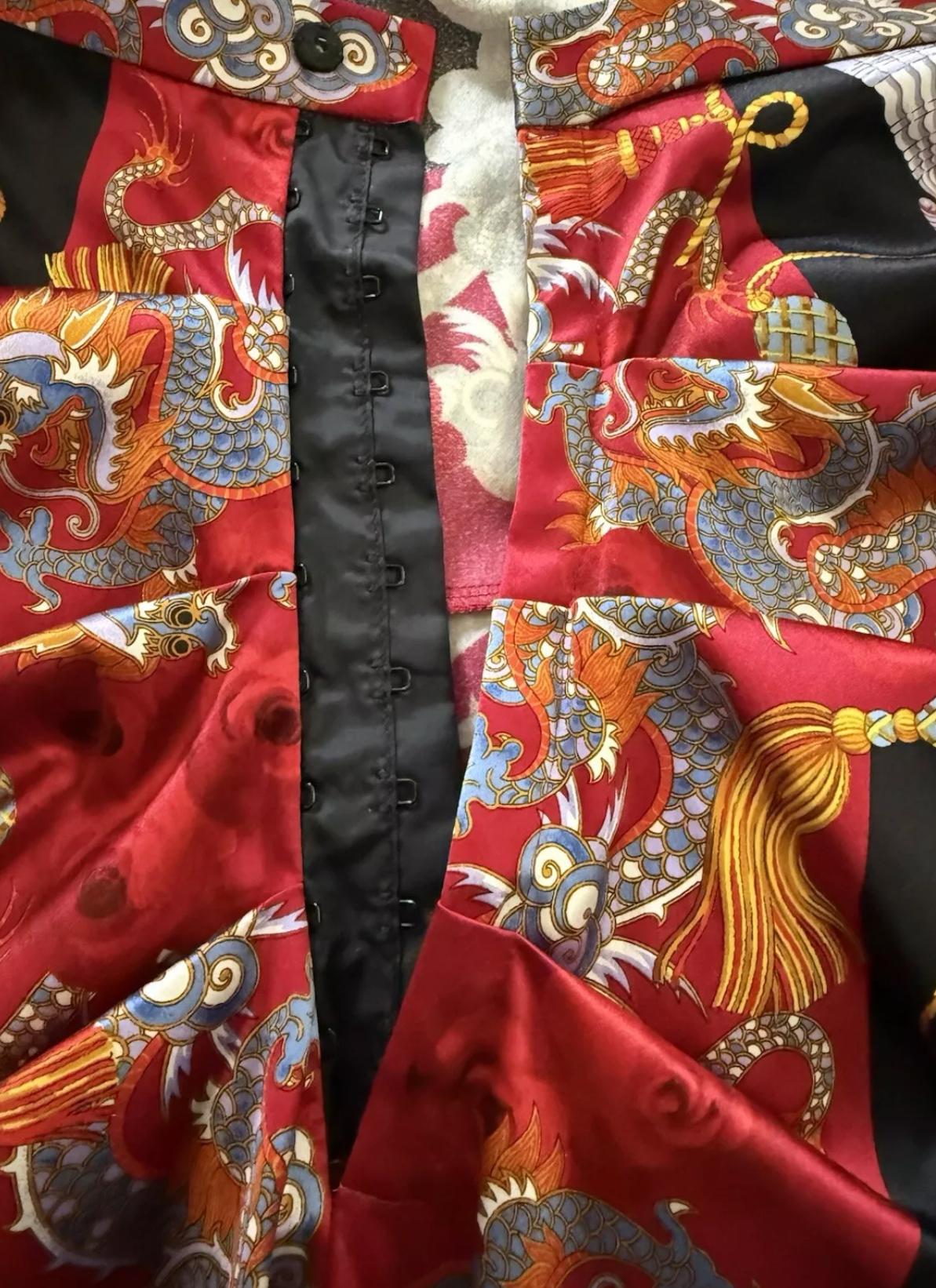 DOLCE & GABBANA Vintage F/W 1998 Silk Dragon & Floral Print Wiggle Skirt IT 40 2