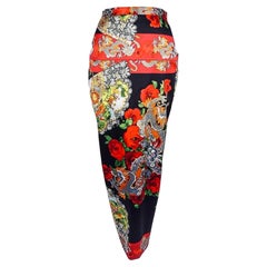 DOLCE & GABBANA Vintage F/W 1998 Silk Dragon & Floral Print Wiggle Skirt IT 40
