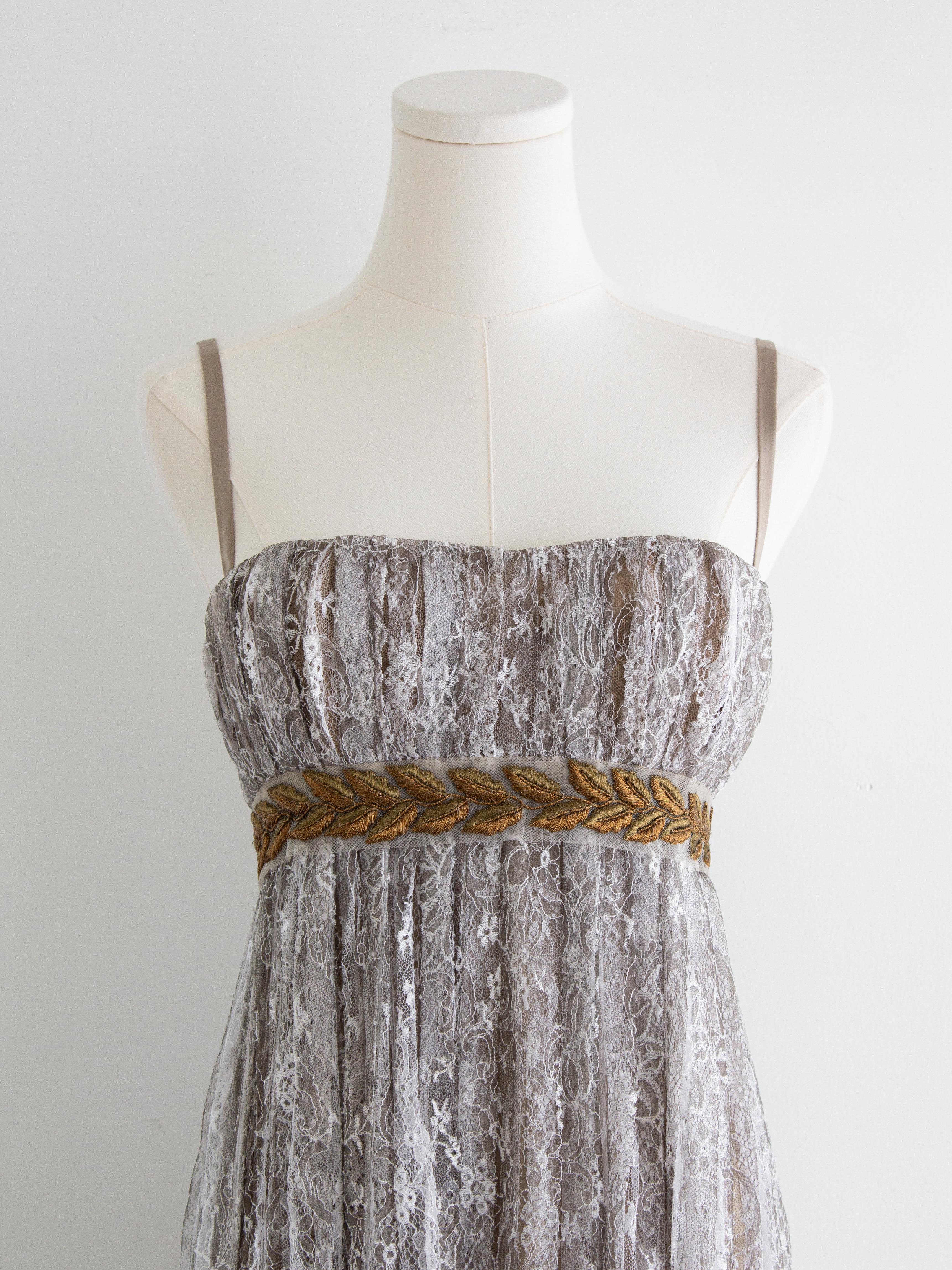 Gris Dolce & Gabbana Vintage F&F Vintage 2006 Robe en dentelle gris napoléonien or Laurel en vente