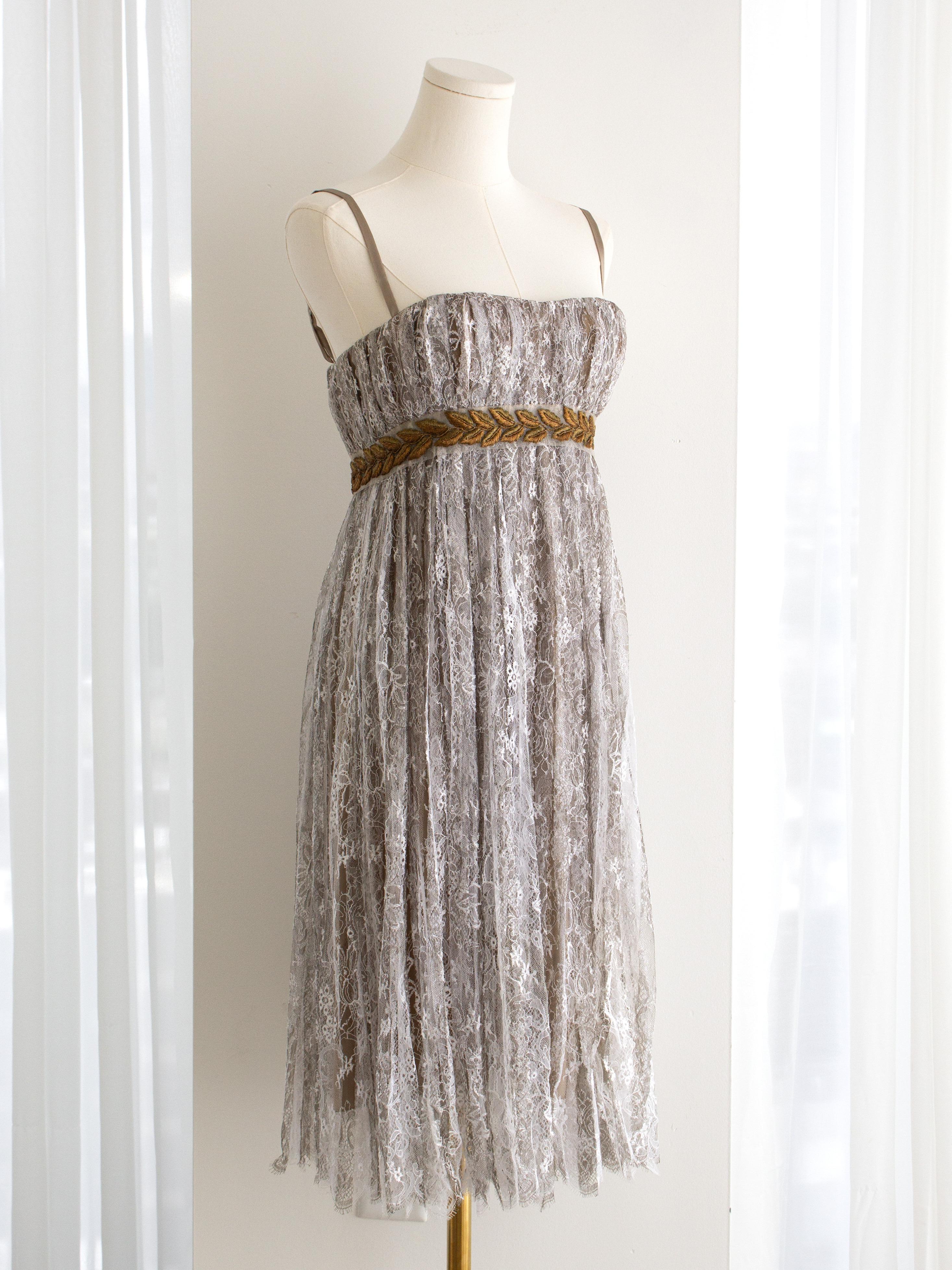 Dolce & Gabbana Vintage F&F Vintage 2006 Robe en dentelle gris napoléonien or Laurel Bon état - En vente à Jersey City, NJ