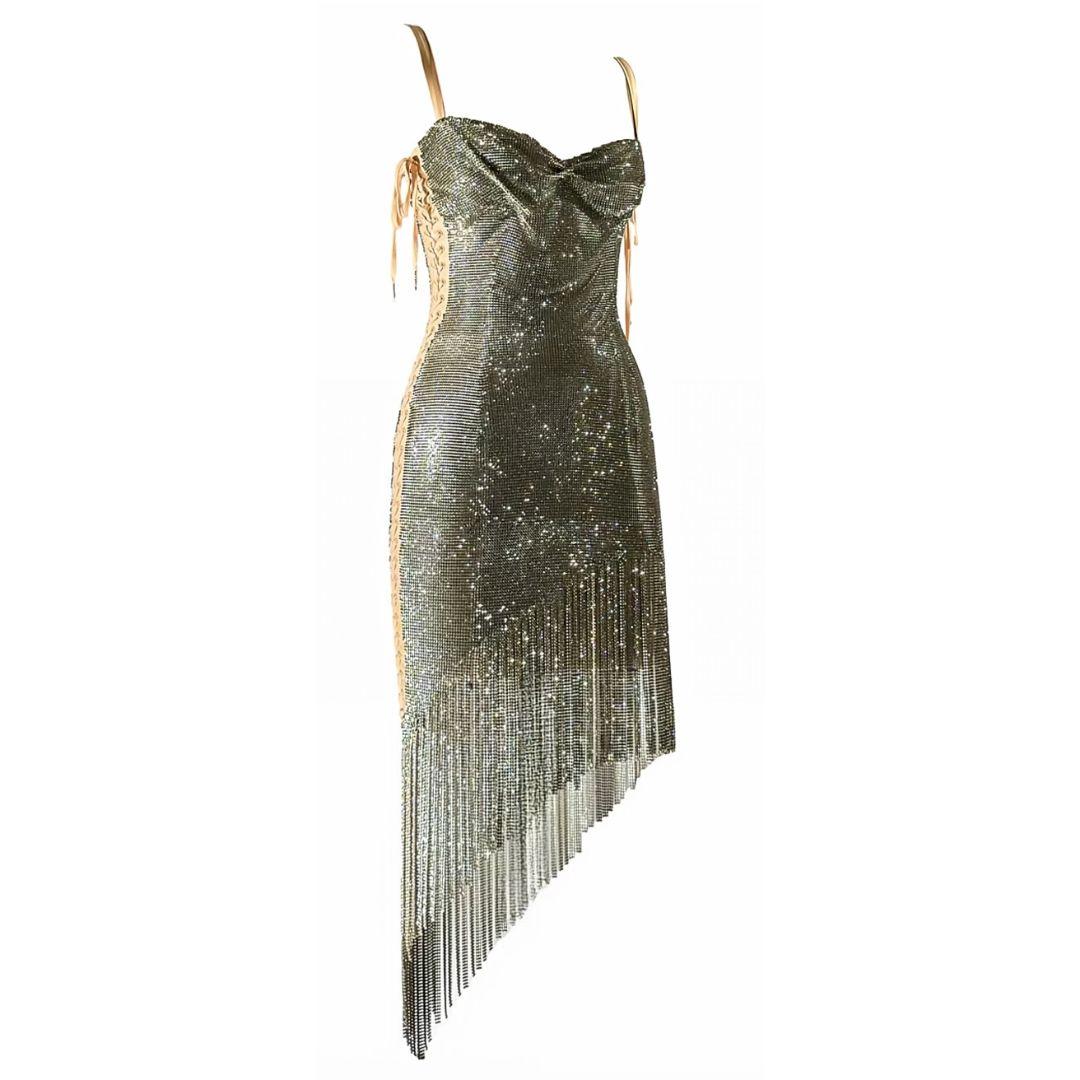 Dolce & Gabbana Vintage Fall/Winter 2003 Swarovski Crystal Evening Dress Sz 40IT In Good Condition In Saint Petersburg, FL