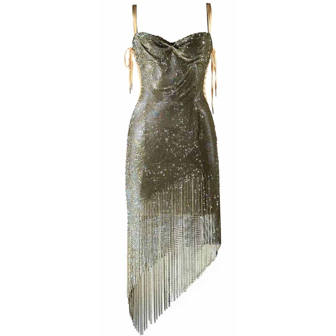 Dolce & Gabbana Vintage Fall/Winter 2003 Swarovski Crystal Evening Dress Sz 40IT.  Very Heavy, Special Piece Custom made.  