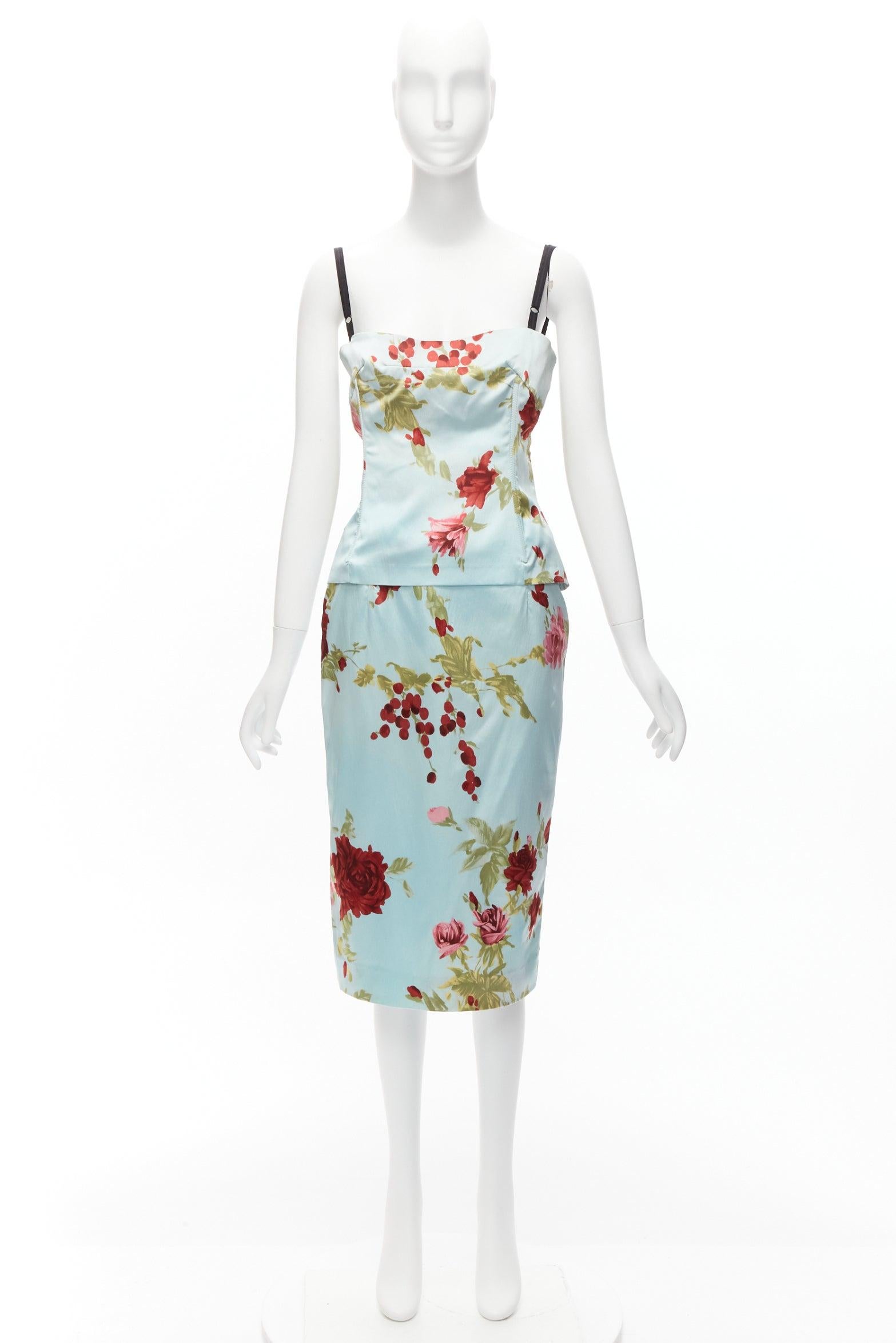 DOLCE GABBANA Vintage floral silk camisole top skirt set IT44 L Carrie Bradshaw For Sale 7
