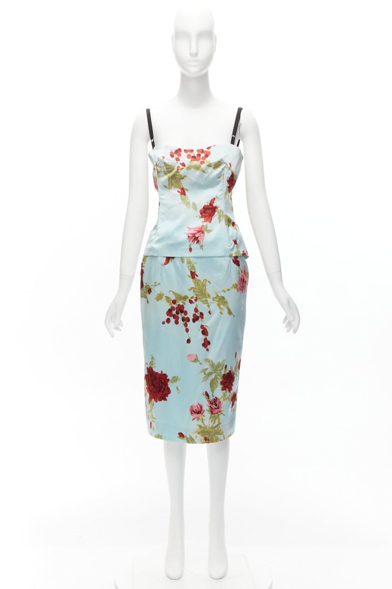 DOLCE GABBANA Vintage floral silk camisole top skirt set IT44 L Carrie  Bradshaw at 1stDibs | baby blue satin cherry blossom print boned cami by  dolce & gabbana