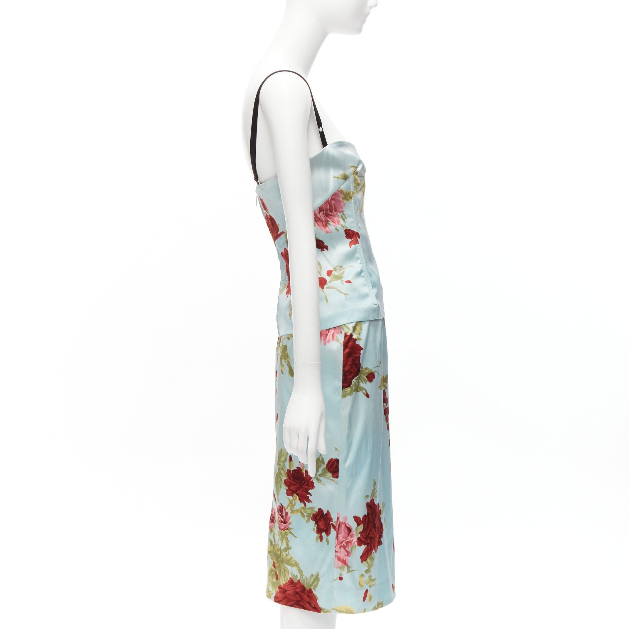 Women's DOLCE GABBANA Vintage floral silk camisole top skirt set IT44 L Carrie Bradshaw For Sale