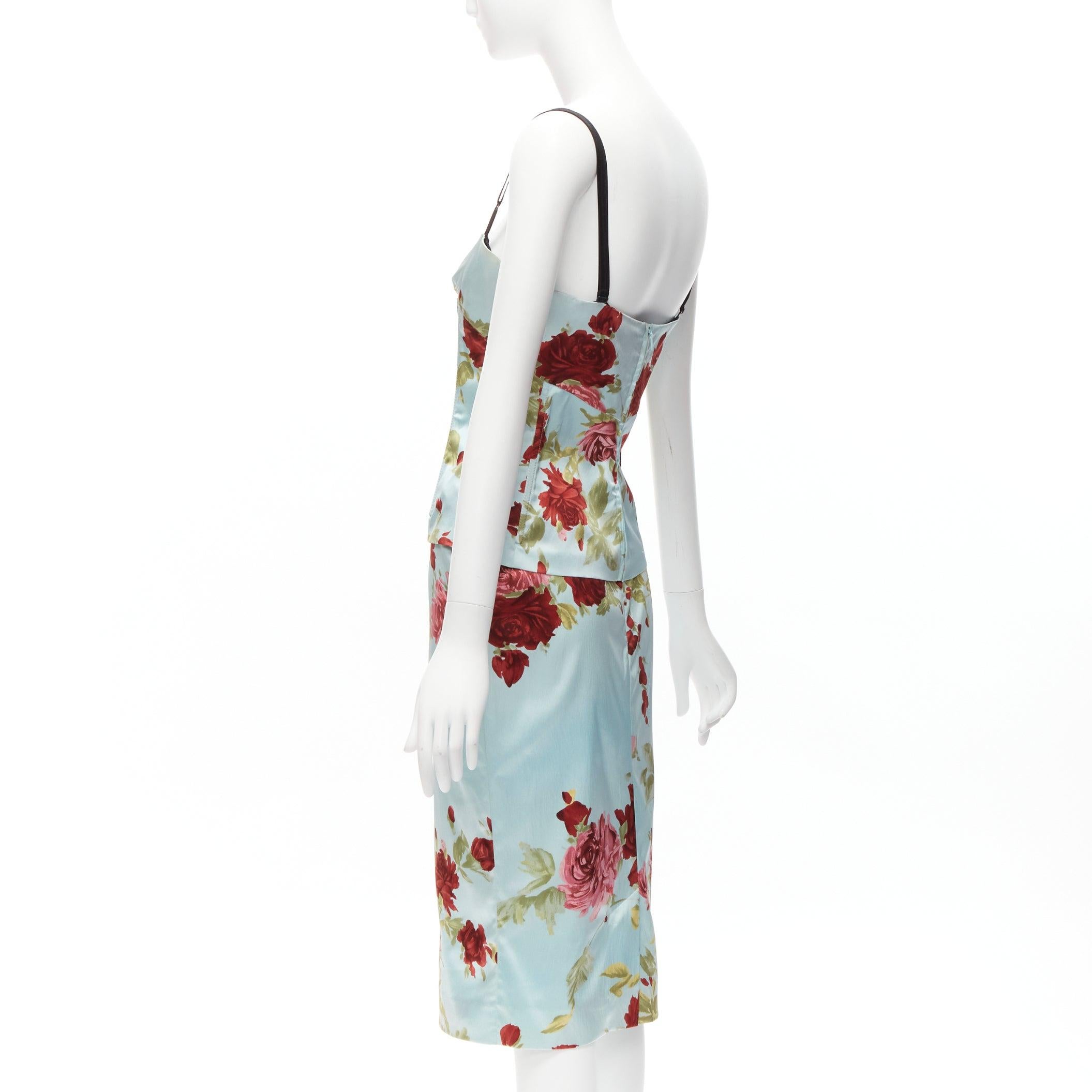 DOLCE GABBANA Vintage floral silk camisole top skirt set IT44 L Carrie Bradshaw For Sale 2