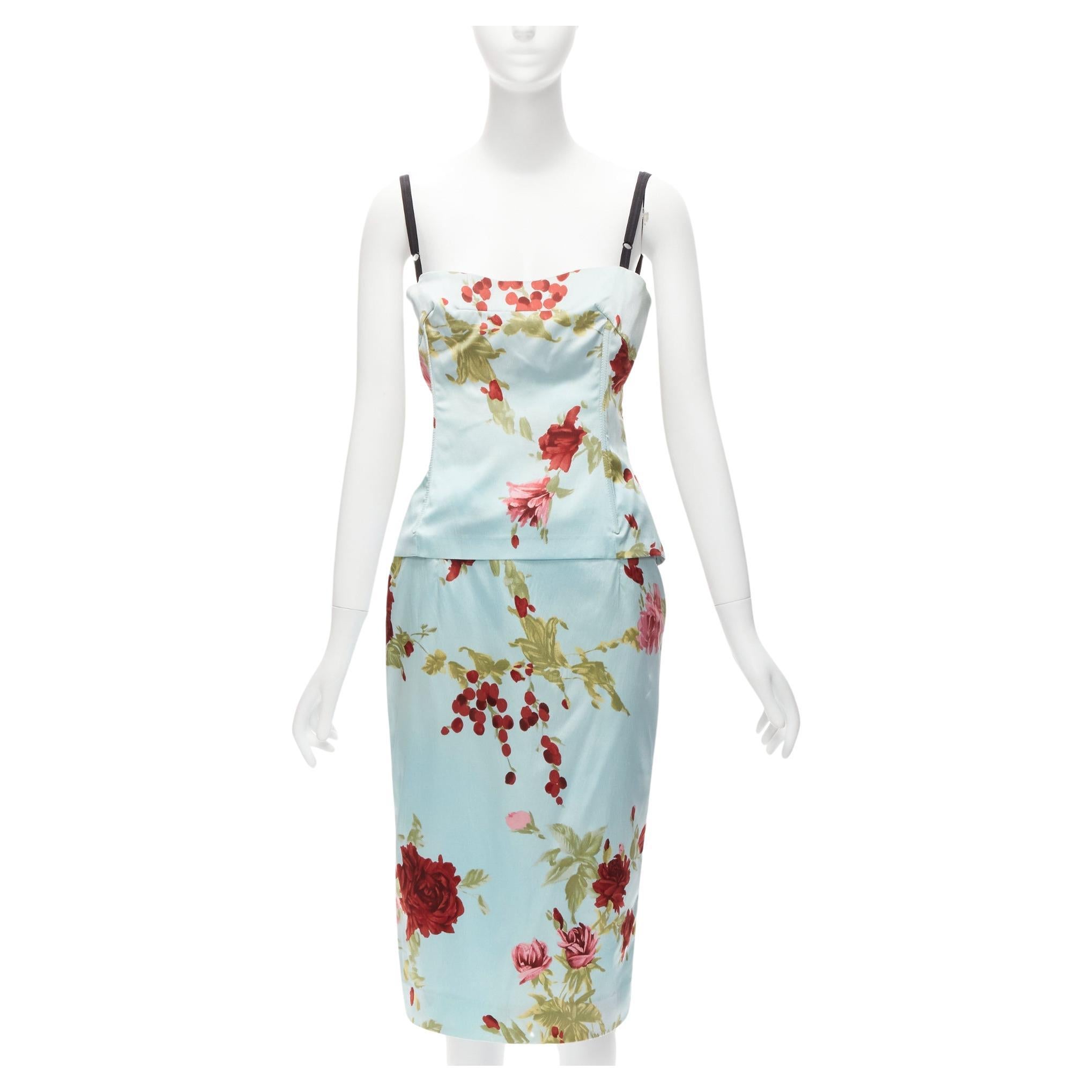 DOLCE GABBANA Vintage floral silk camisole top skirt set IT44 L Carrie Bradshaw For Sale