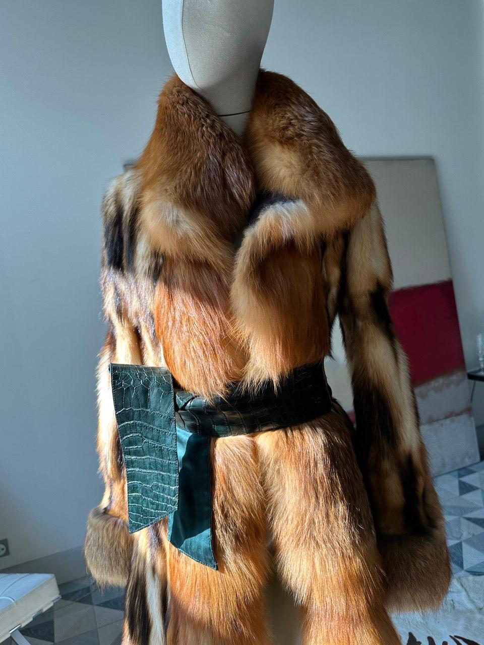 Dolce Gabbana fur coat Limited Edition; no size tag, ferret fur, red fox trim. The Italian size is 40.