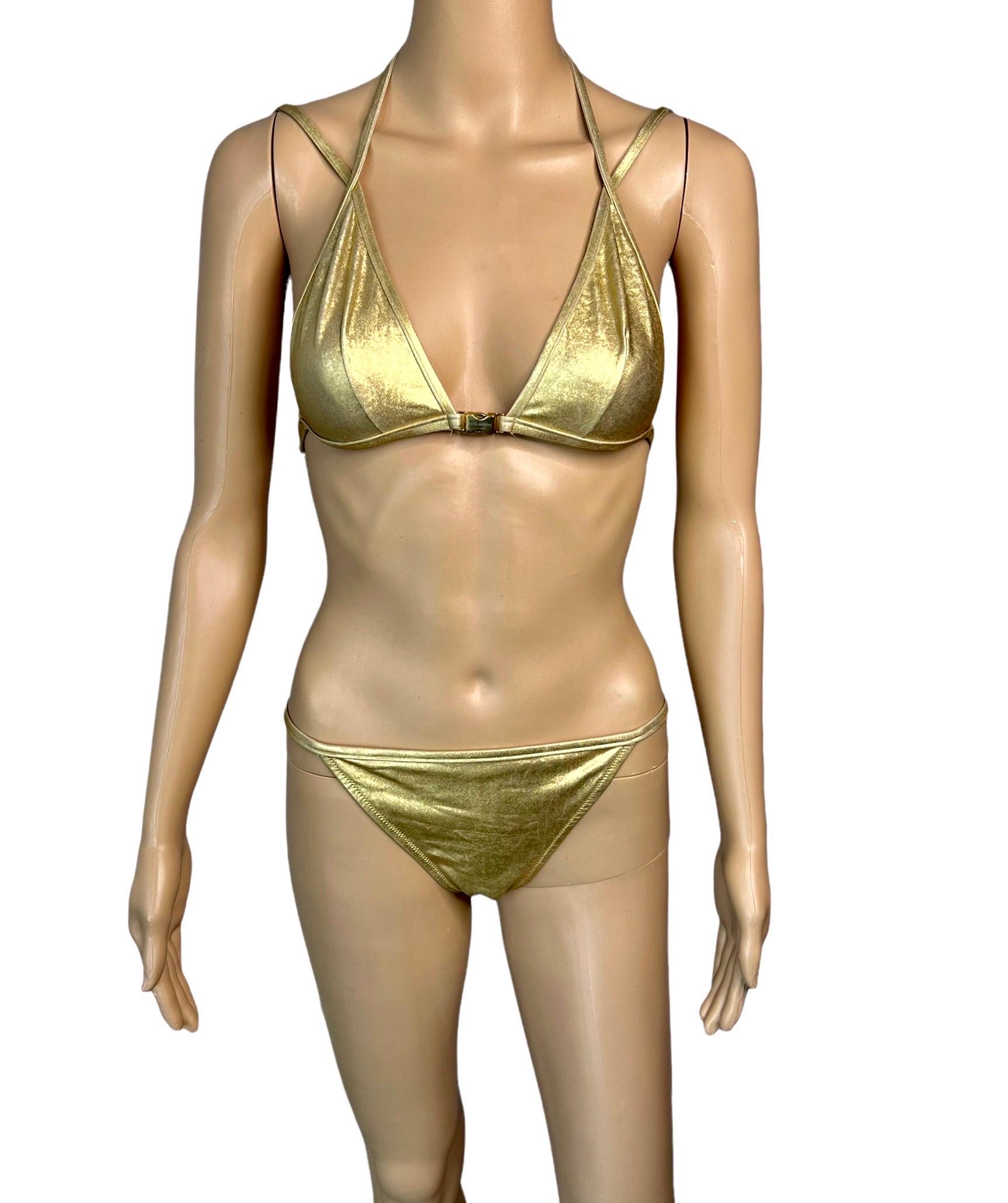 Dolce & Gabbana Vintage Gold Logo Wet Look Bikini Swimwear Swimsuit 2 Piece Set 3