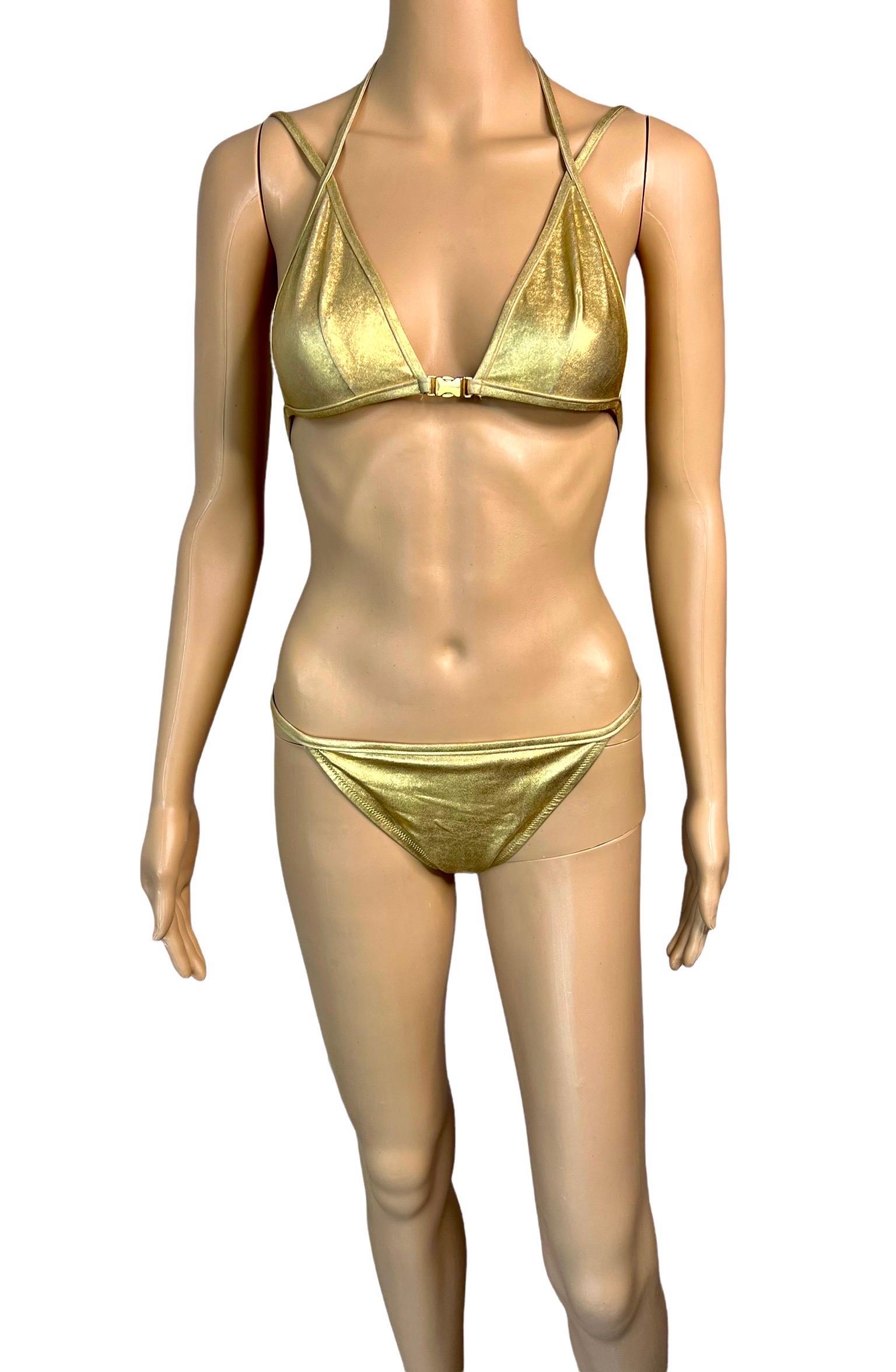 Dolce & Gabbana Vintage Gold Logo Wet Look Bikini Swimwear Swimsuit 2 Piece Set 4