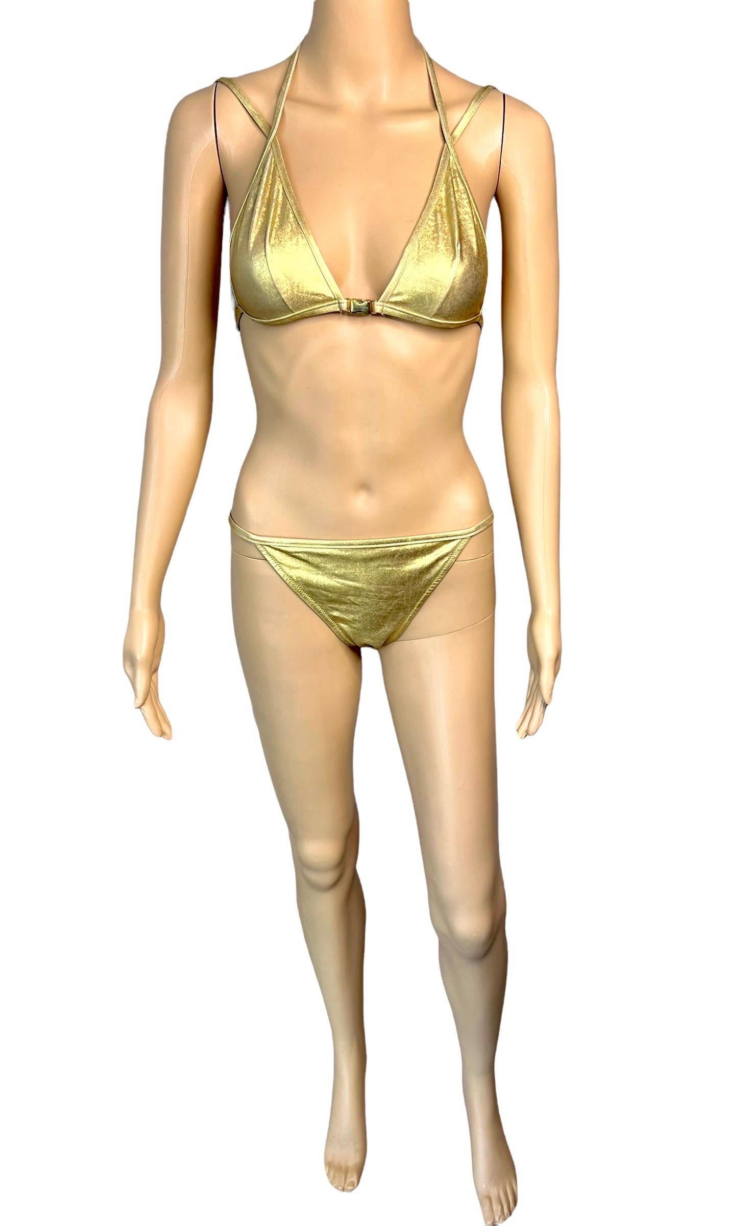 Dolce & Gabbana Vintage Gold Logo Wet Look Bikini Swimwear Swimsuit 2 Piece Set 1