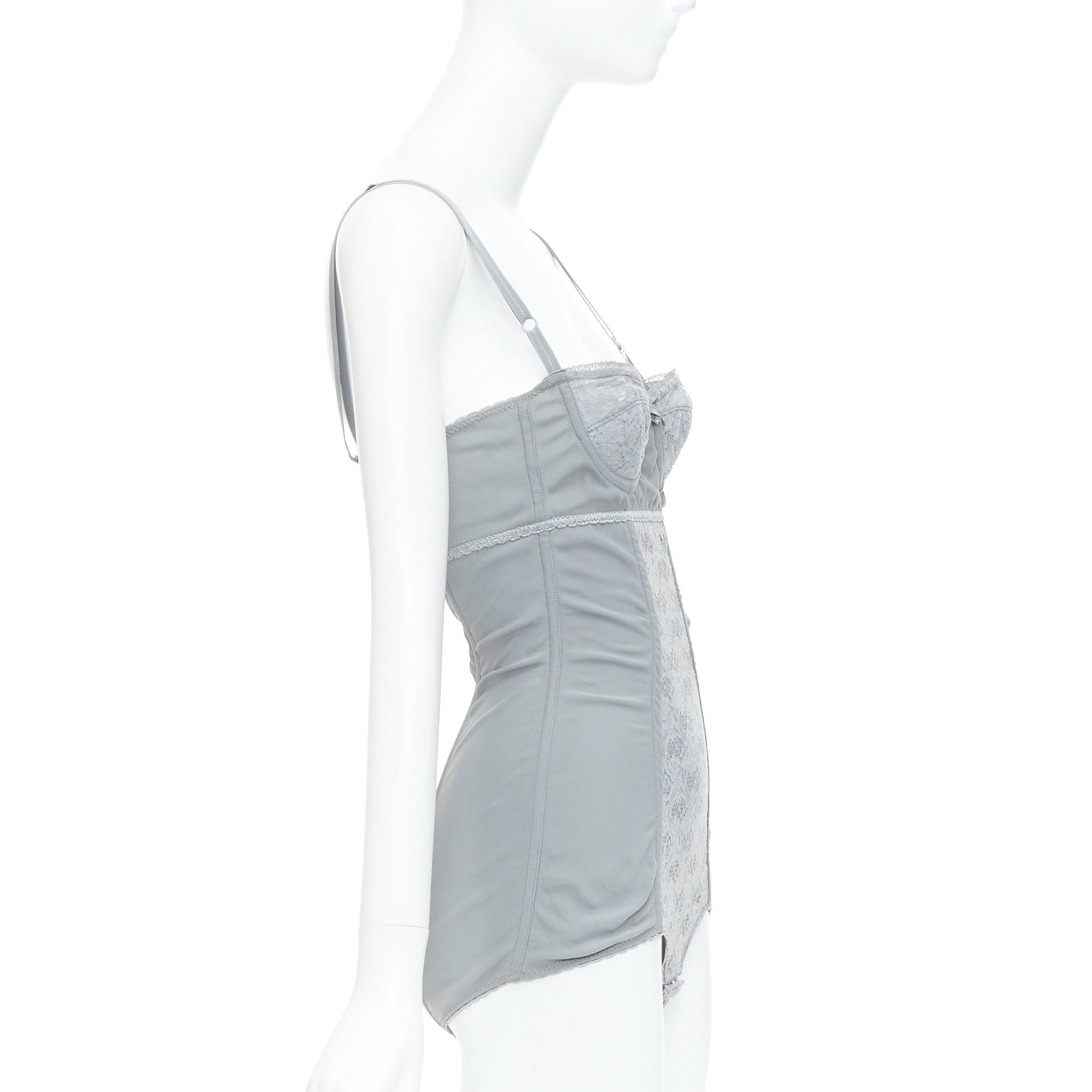 DOLCE GABBANA Vintage grey bow lace fitted boned bustier bodysuit top IT38 XS In Good Condition For Sale In Hong Kong, NT