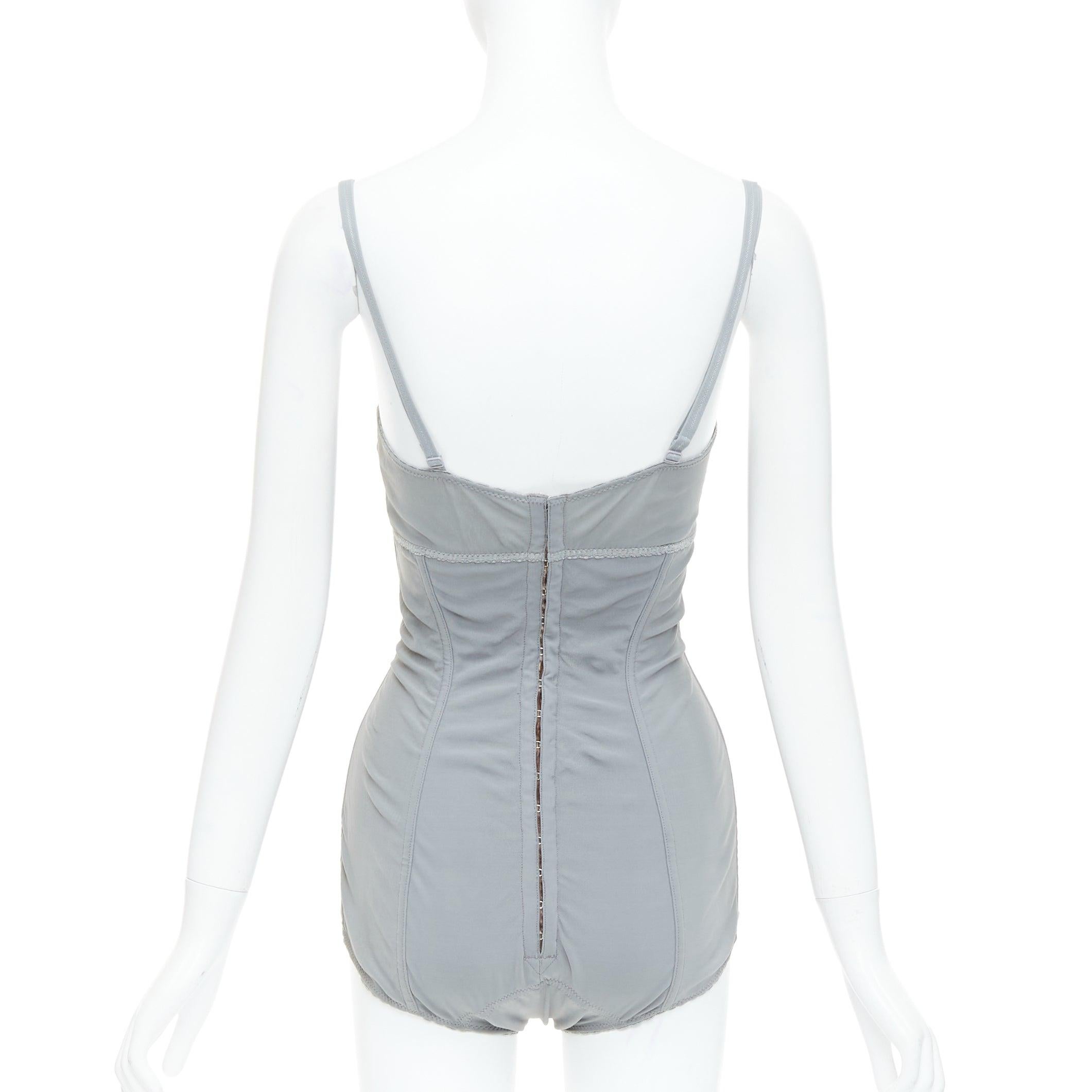 Women's DOLCE GABBANA Vintage grey bow lace fitted boned bustier bodysuit top IT38 XS For Sale