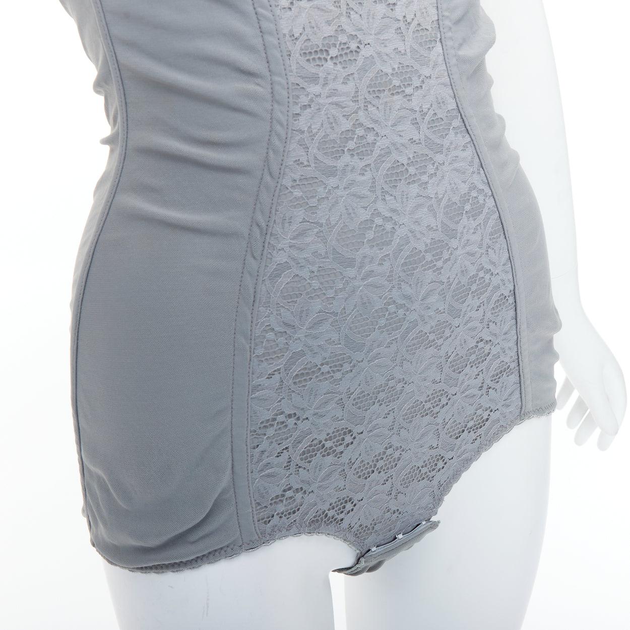 DOLCE GABBANA Vintage grey bow lace fitted boned bustier bodysuit top IT38 XS For Sale 2