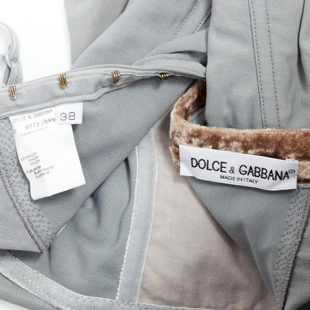 DOLCE GABBANA Vintage grey bow lace fitted boned bustier bodysuit top IT38 XS For Sale 3