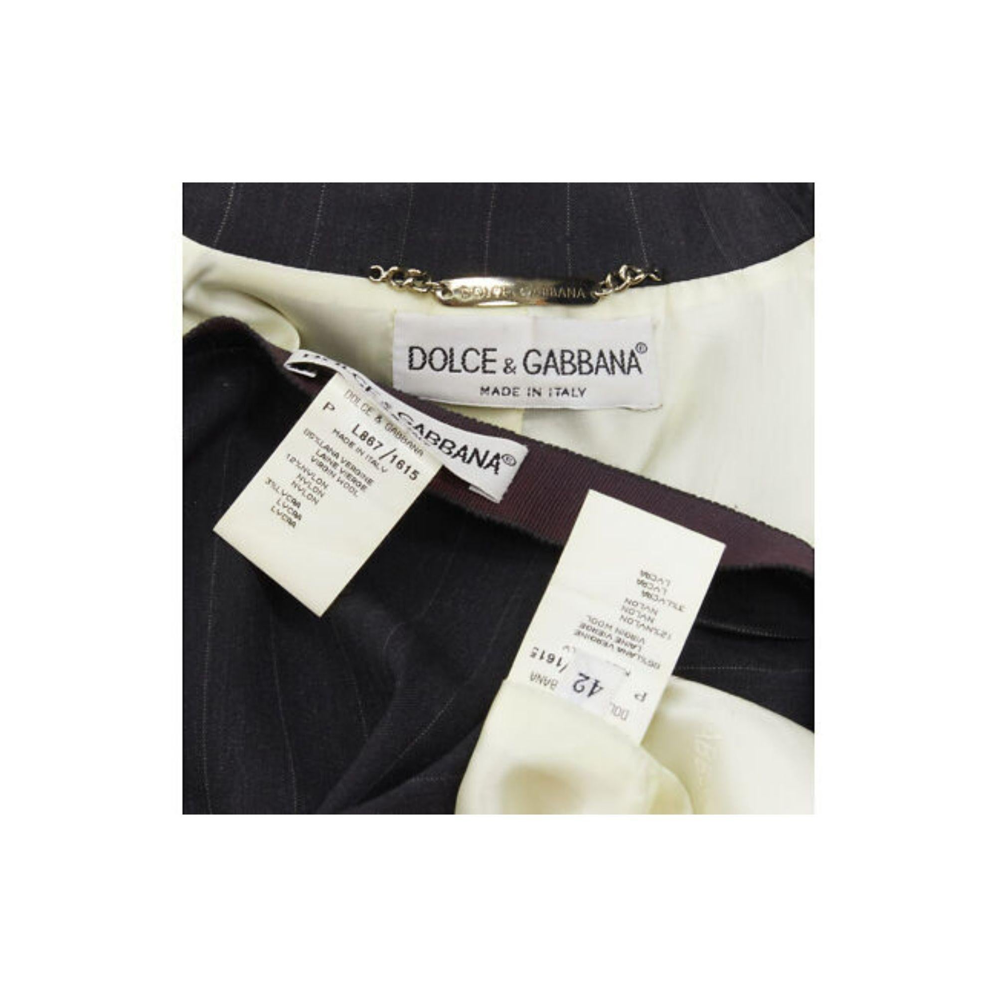 DOLCE GABBANA Vintage grey pinstripe wool blend blazer skirt set IT42 M For Sale 6