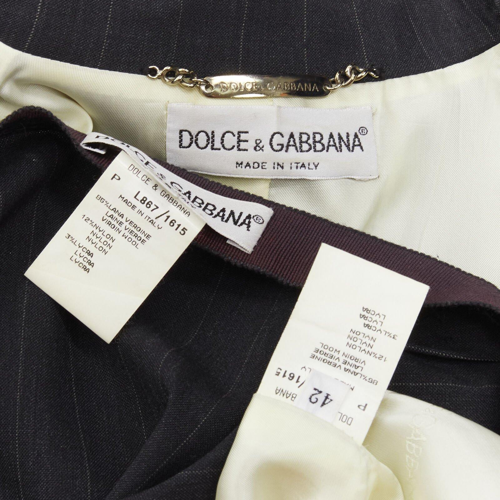 DOLCE GABBANA Vintage grey pinstripe wool blend blazer skirt set IT42 M For Sale 6