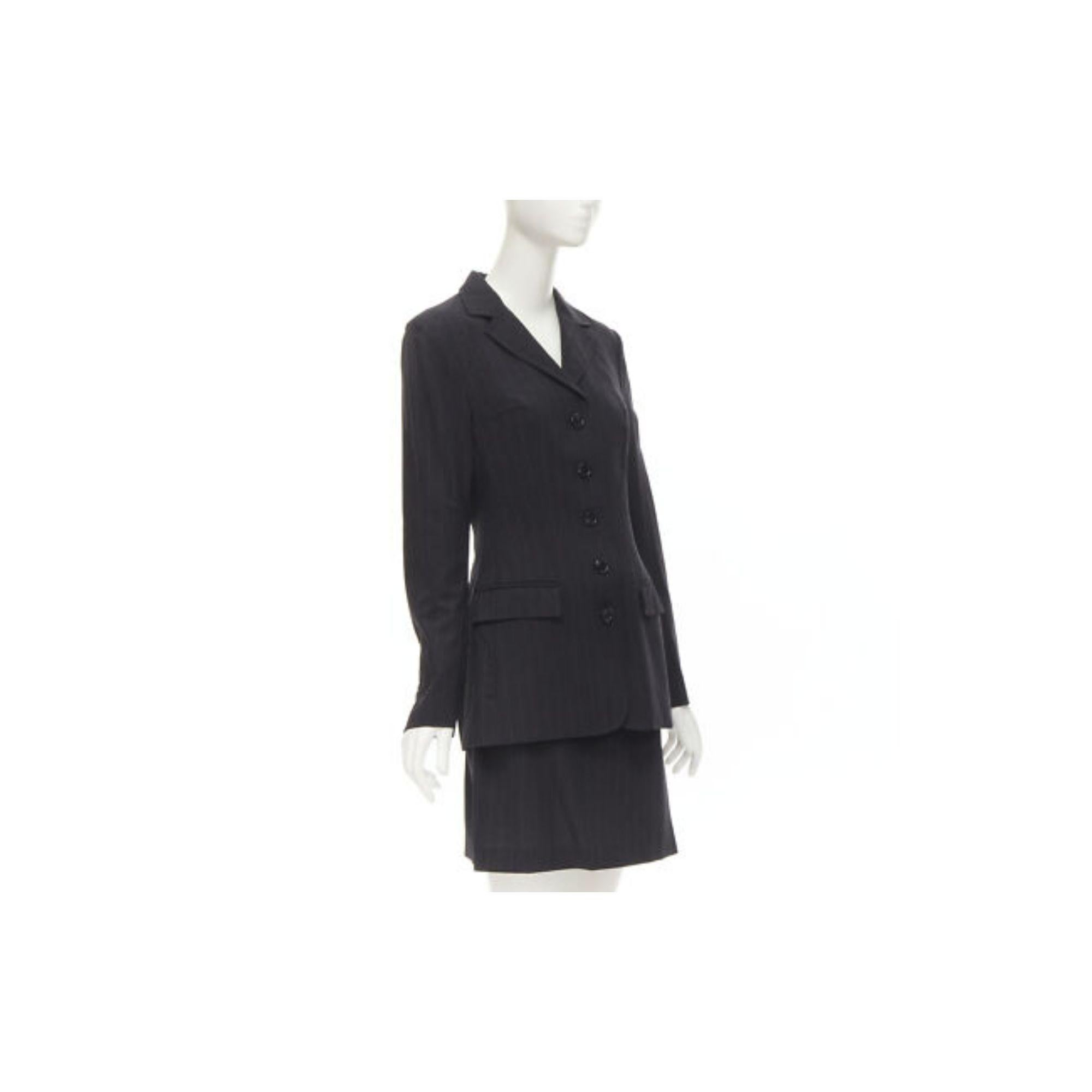 Black DOLCE GABBANA Vintage grey pinstripe wool blend blazer skirt set IT42 M For Sale