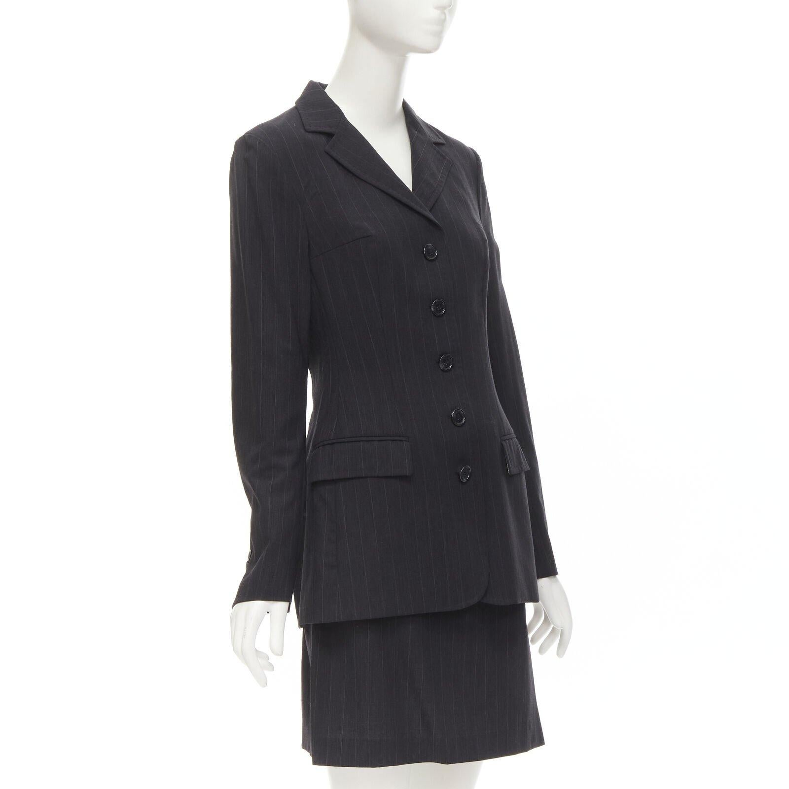 Black DOLCE GABBANA Vintage grey pinstripe wool blend blazer skirt set IT42 M For Sale