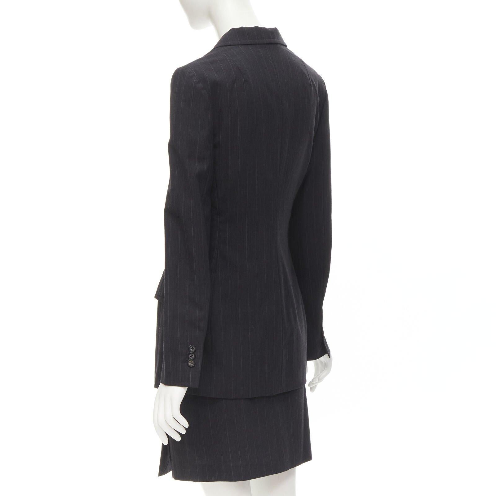 DOLCE GABBANA Vintage grey pinstripe wool blend blazer skirt set IT42 M For Sale 1