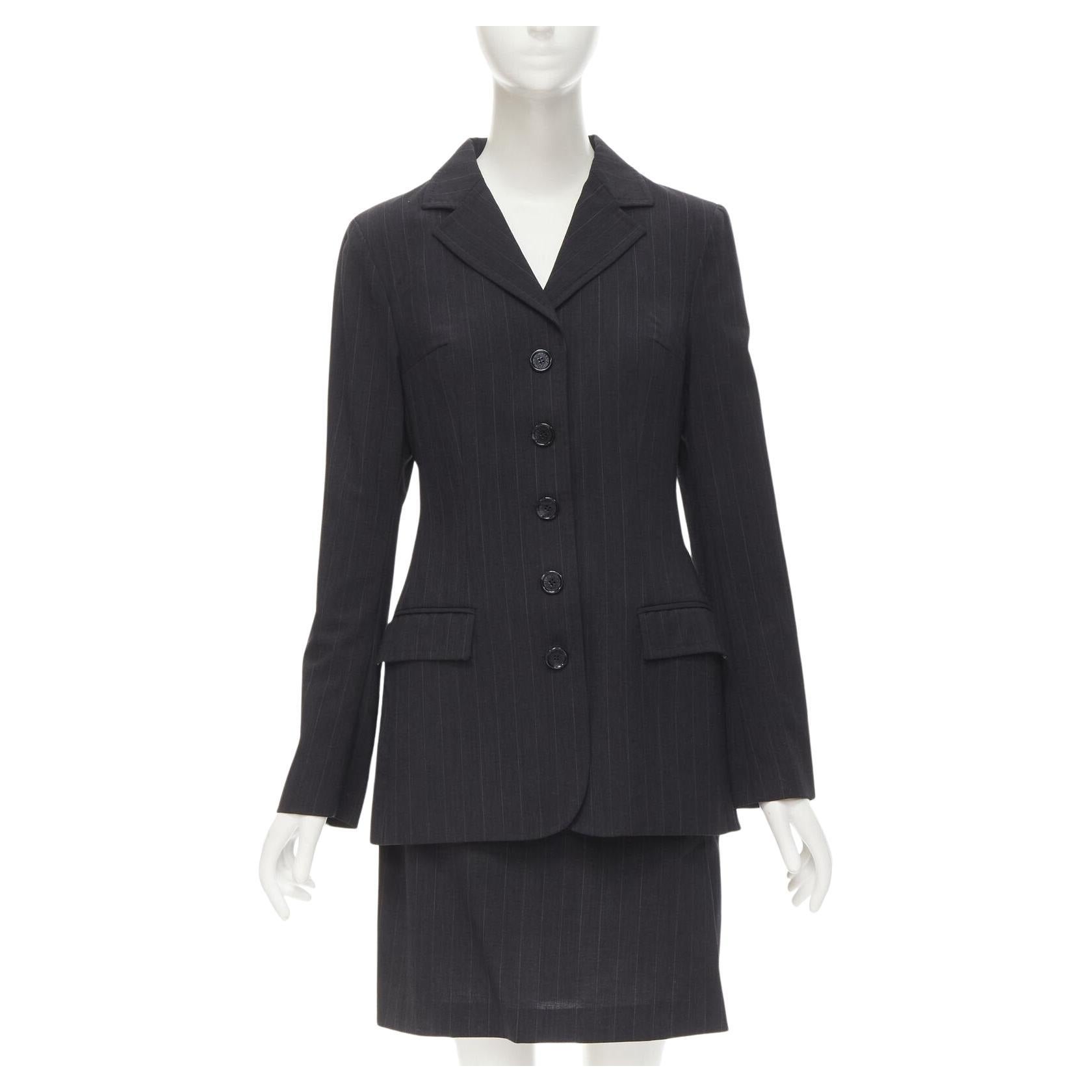 DOLCE GABBANA Vintage grey pinstripe wool blend blazer skirt set IT42 M For Sale