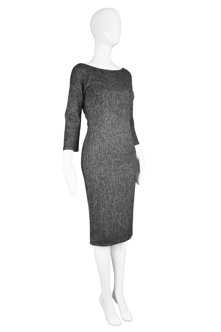 Dolce and Gabbana Vintage Grey Wool Tweed Backless Pencil Dress, Fall 1998  For Sale at 1stDibs