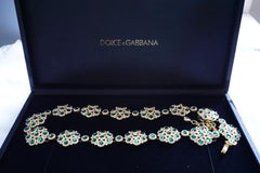 DOLCE & GABBANA Vintage Haute Couture Iconic Emerald Interlocked Belt Necklace