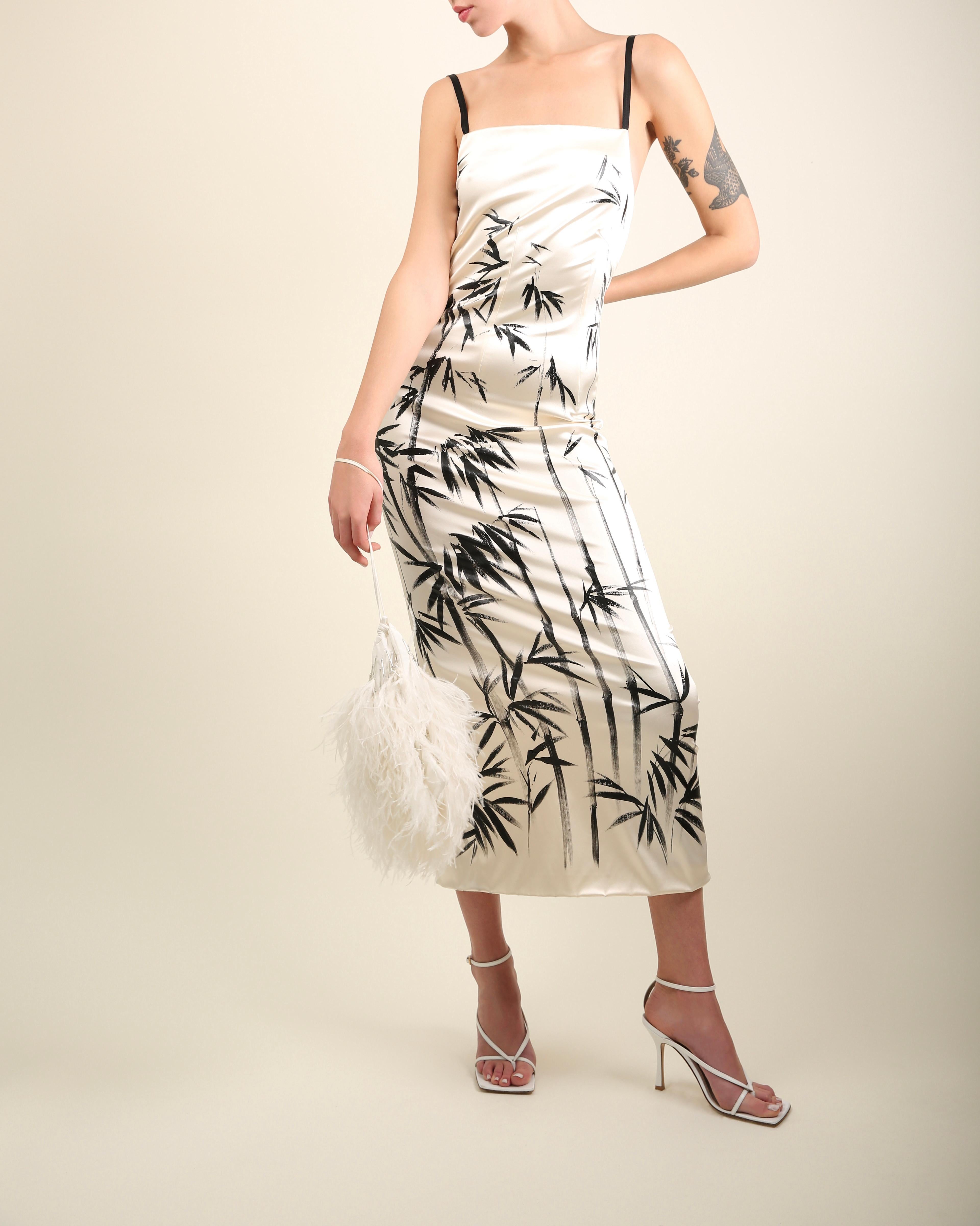 Dolce & Gabbana vintage ivory black satin midi maxi abstract print dress 1