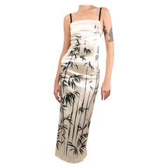 Dolce & Gabbana vestido vintage marfil negro satinado midi maxi estampado abstracto