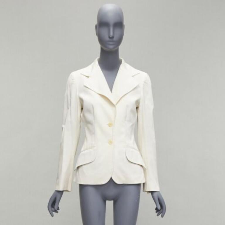 DOLCE GABBANA Blazer vintage de cuello ancho en mezcla de algodón marfil IT42 M en venta 5