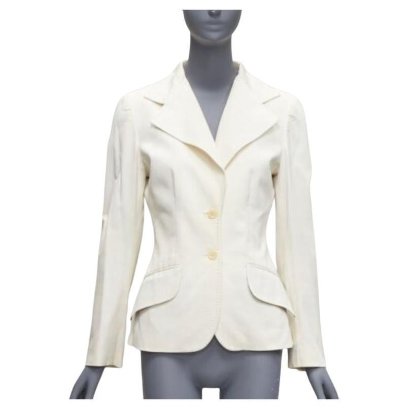 DOLCE GABBANA Vintage Elfenbeinfarbener Blazer mit breitem Kragen aus Baumwollmischung IT42 M