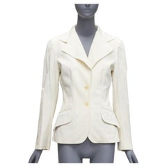 DOLCE GABBANA Vintage Elfenbeinfarbener Blazer mit breitem Kragen aus Baumwollmischung IT42 M