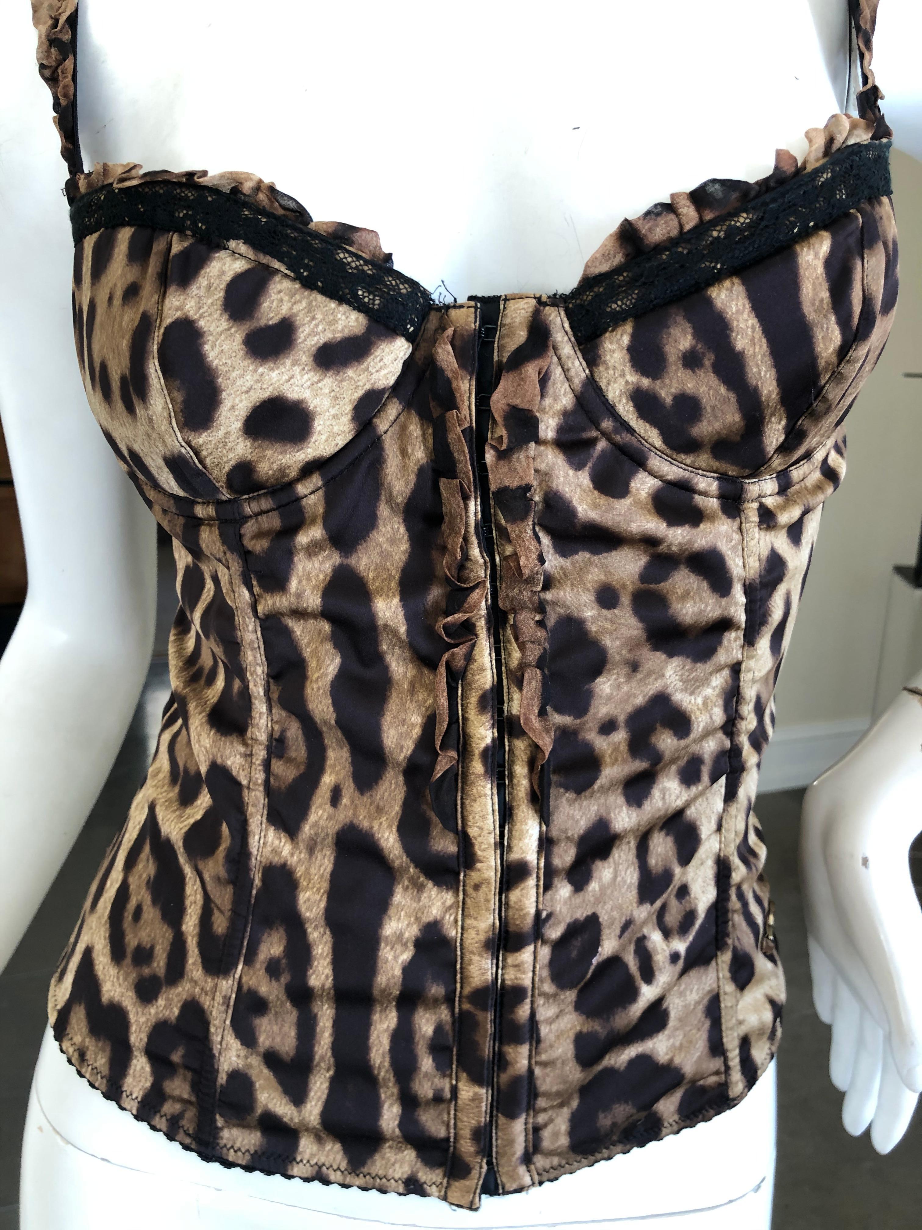 Dolce & Gabbana Vintage Spitze getrimmt Leopard Print Korsett Top (Schwarz)
