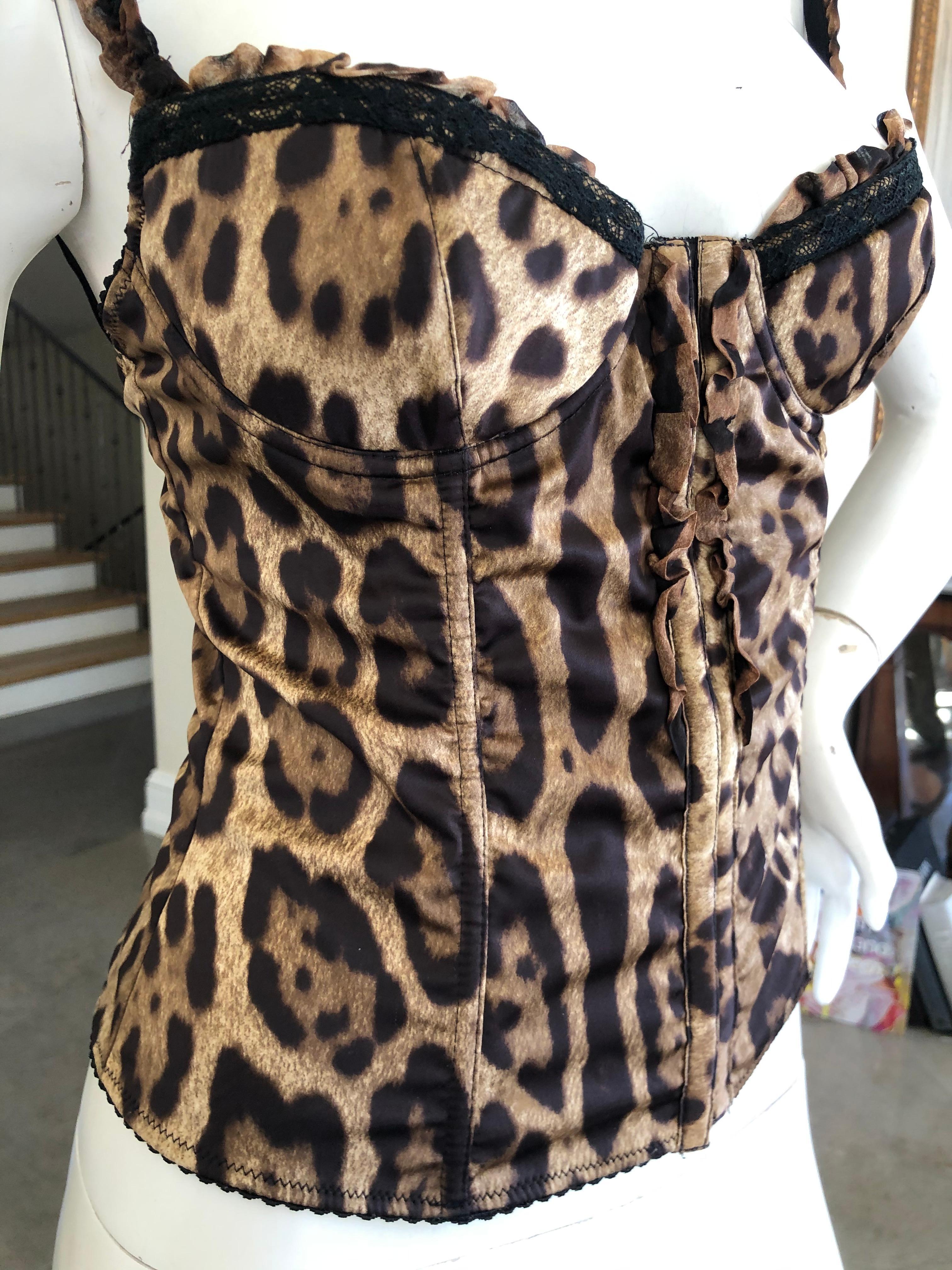 Dolce & Gabbana Vintage Spitze getrimmt Leopard Print Korsett Top Damen