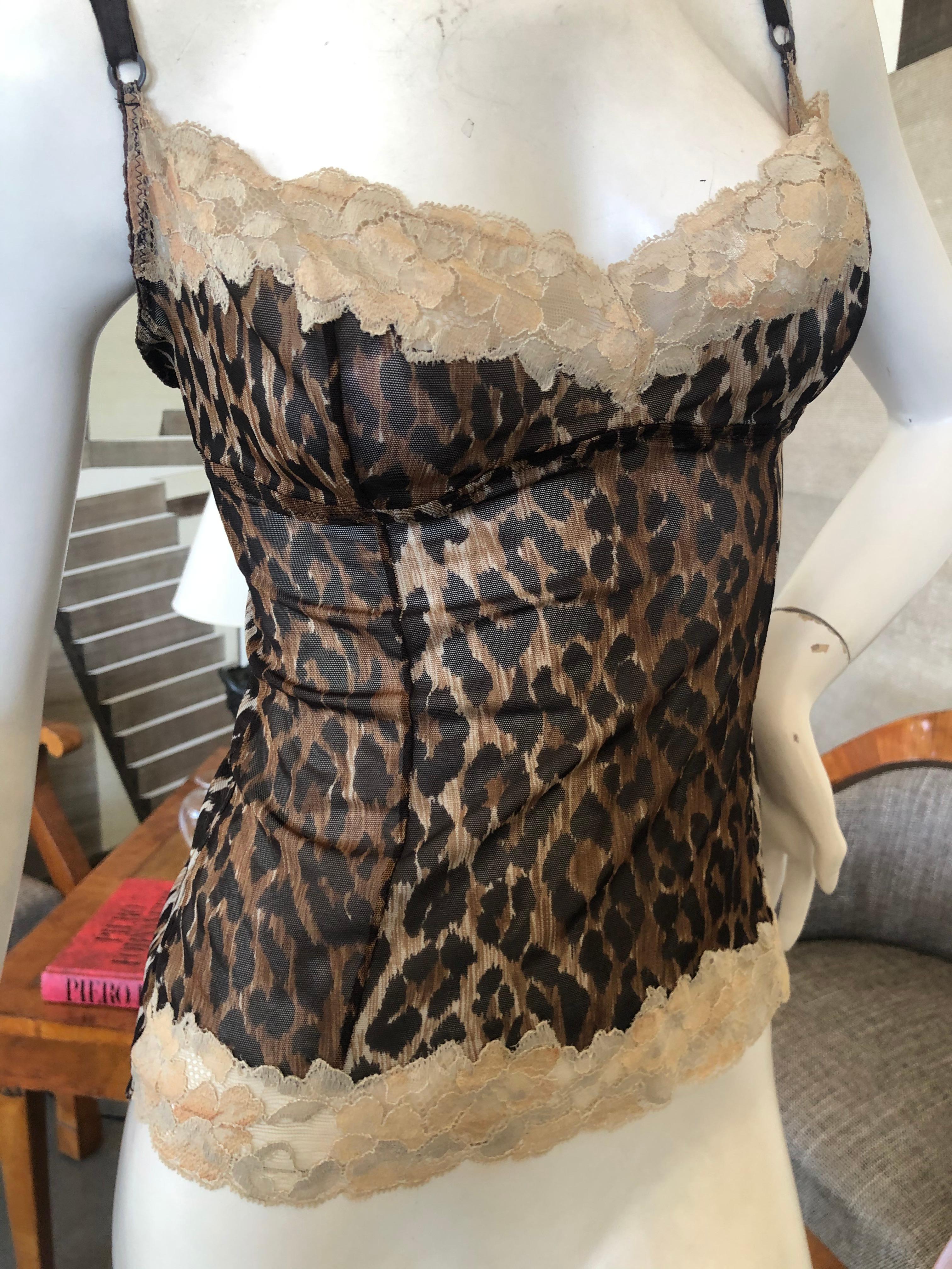 Negligee Dolce & Gabbana Vintage con encaje y estampado de leopardo Negro en venta