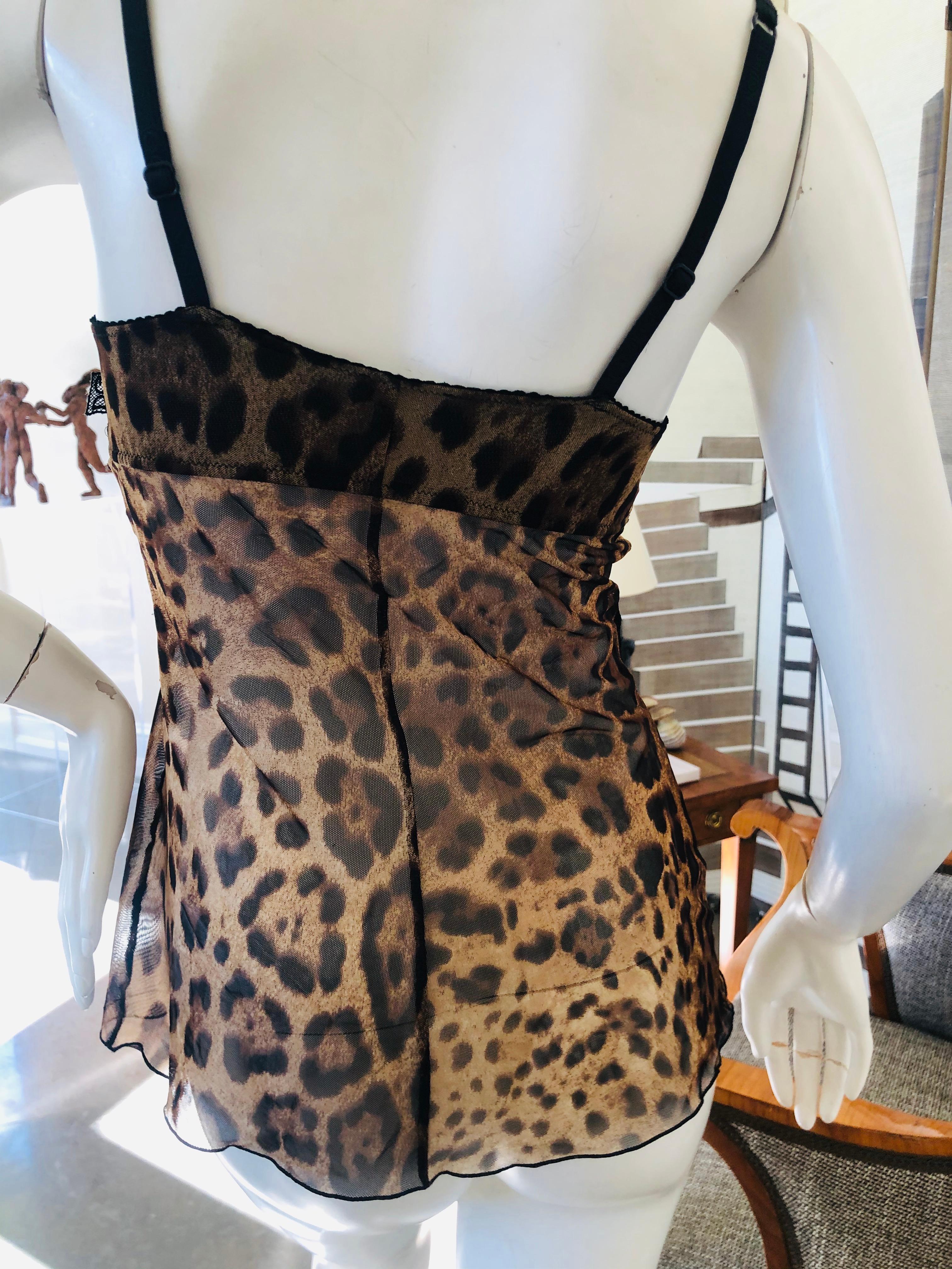 Dolce & Gabbana Vintage Lace Trimmed Leopard Print Negligee Top In New Condition For Sale In Cloverdale, CA