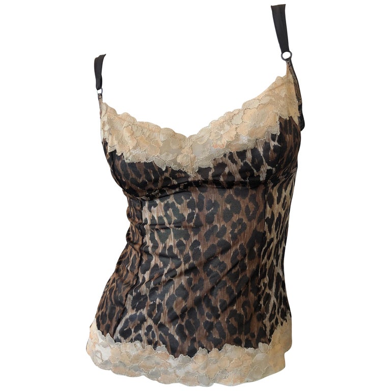 Dolce and Gabbana Vintage Lace Trimmed Leopard Print Negligee Top For ...