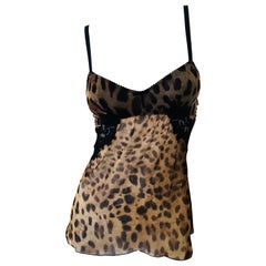 Dolce & Gabbana Vintage Lace Trimmed Leopard Print Negligee Top