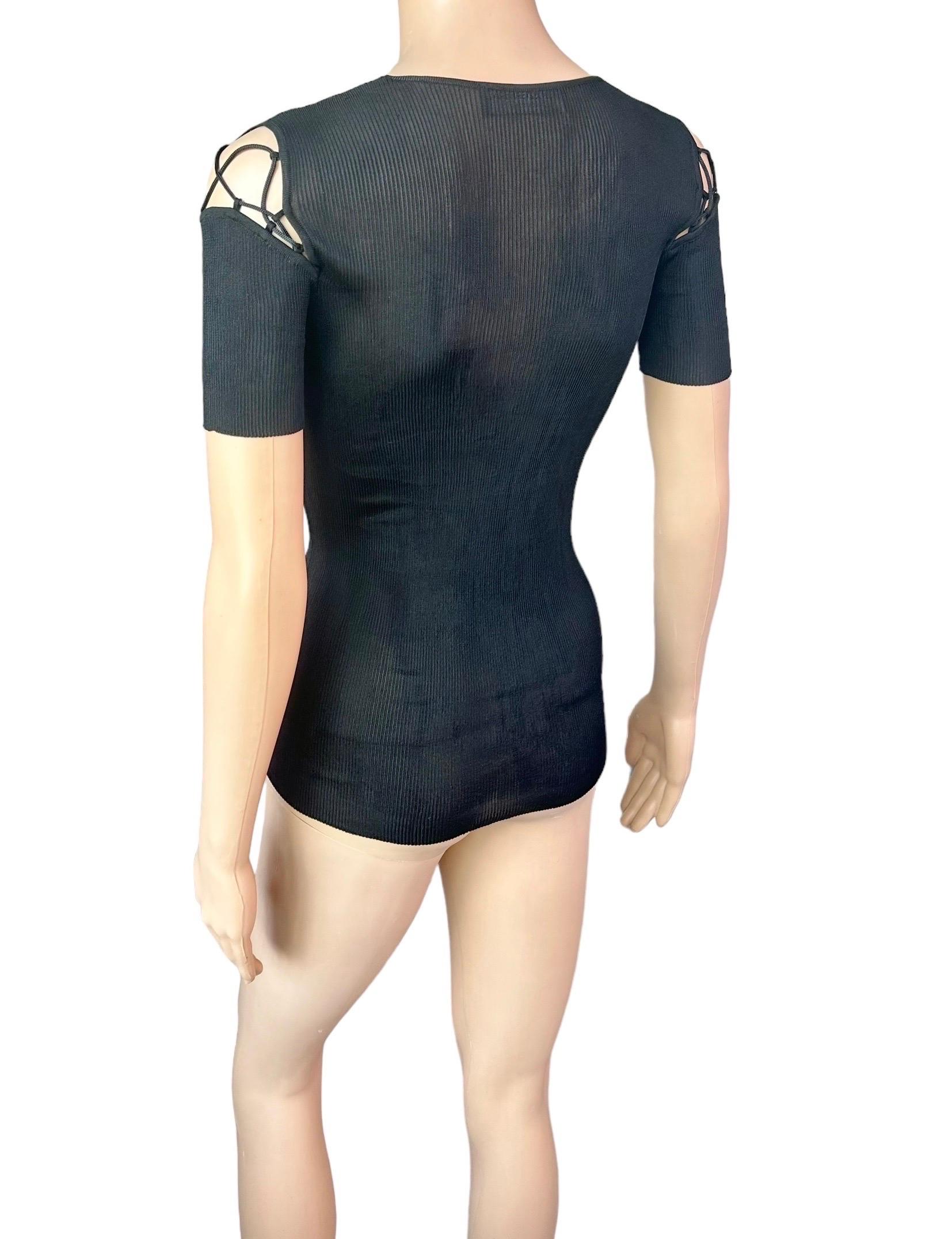 Dolce & Gabbana Vintage Lace Up Cutout Semi-Sheer Knit Black Top im Angebot 1