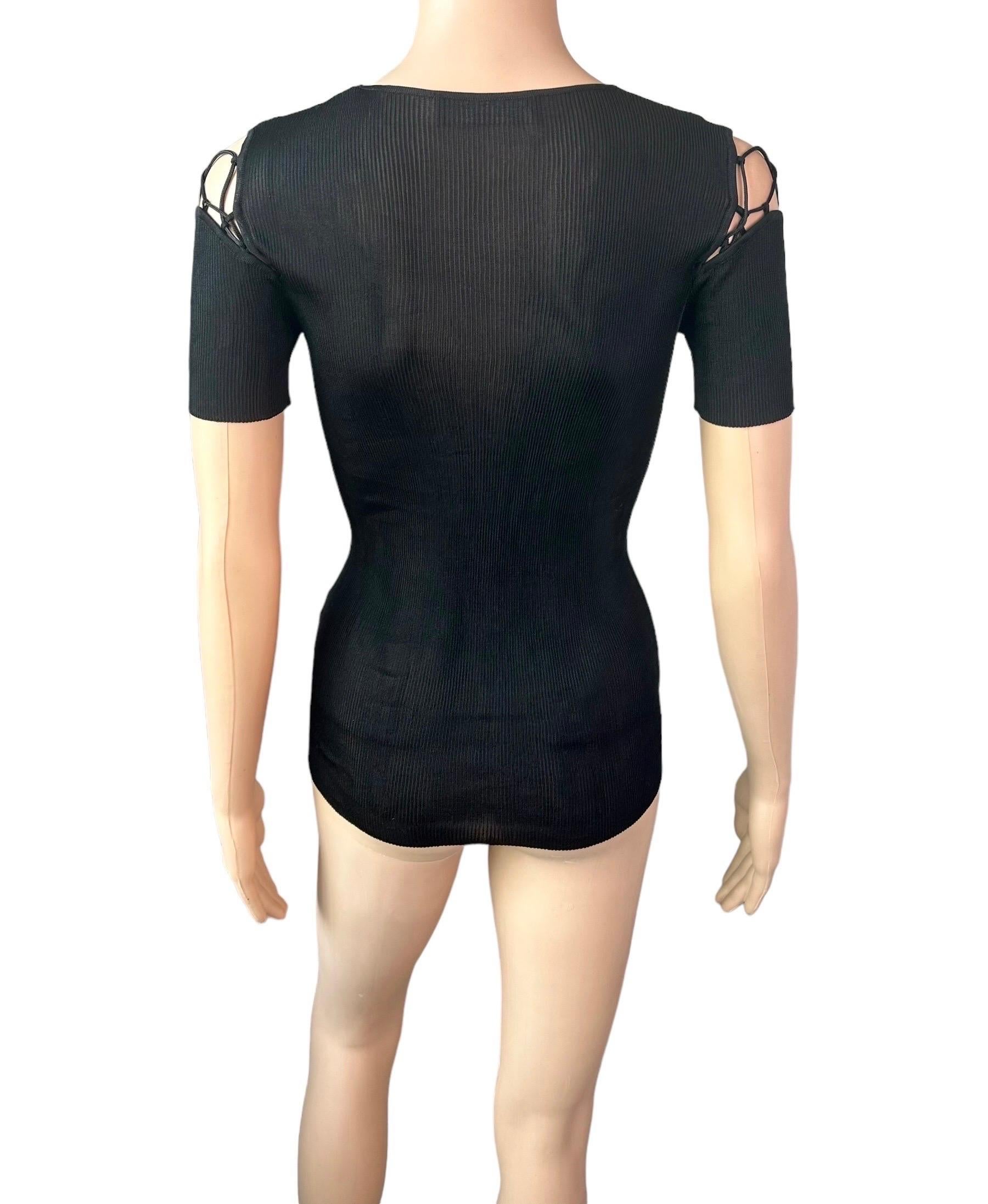 Dolce & Gabbana Vintage Lace Up Cutout Semi-Sheer Knit Black Top im Angebot 2