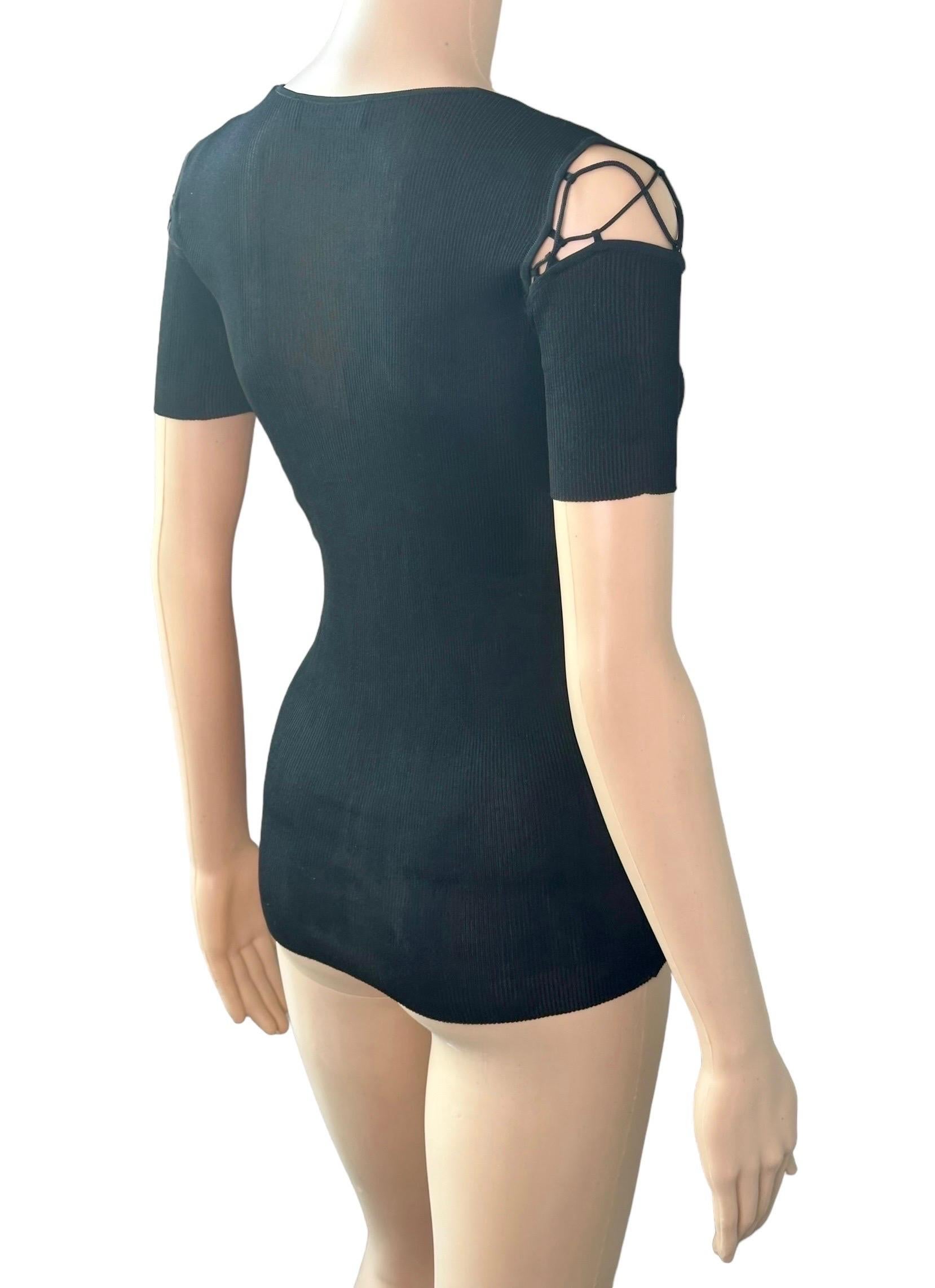 Dolce & Gabbana Vintage Lace Up Cutout Semi-Sheer Knit Black Top im Angebot 4
