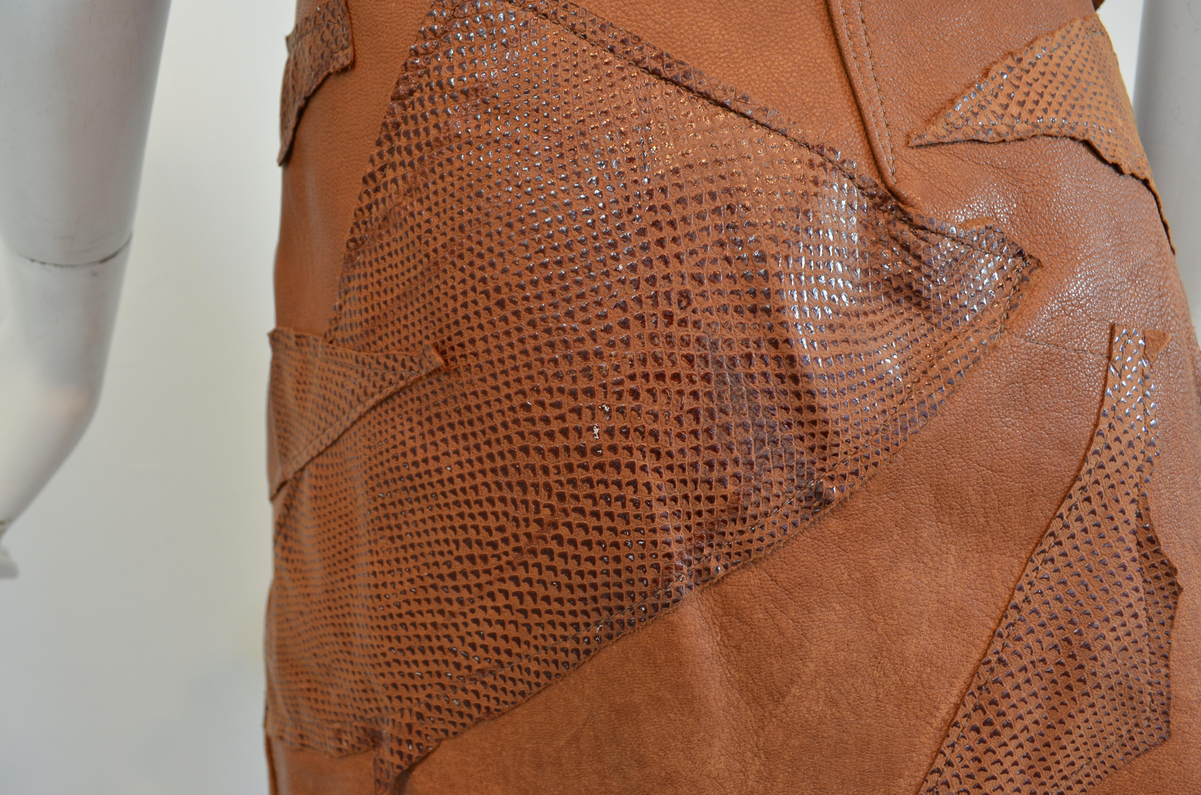 Brown Dolce & Gabbana Vintage Leather Skirt with Jagged Hem