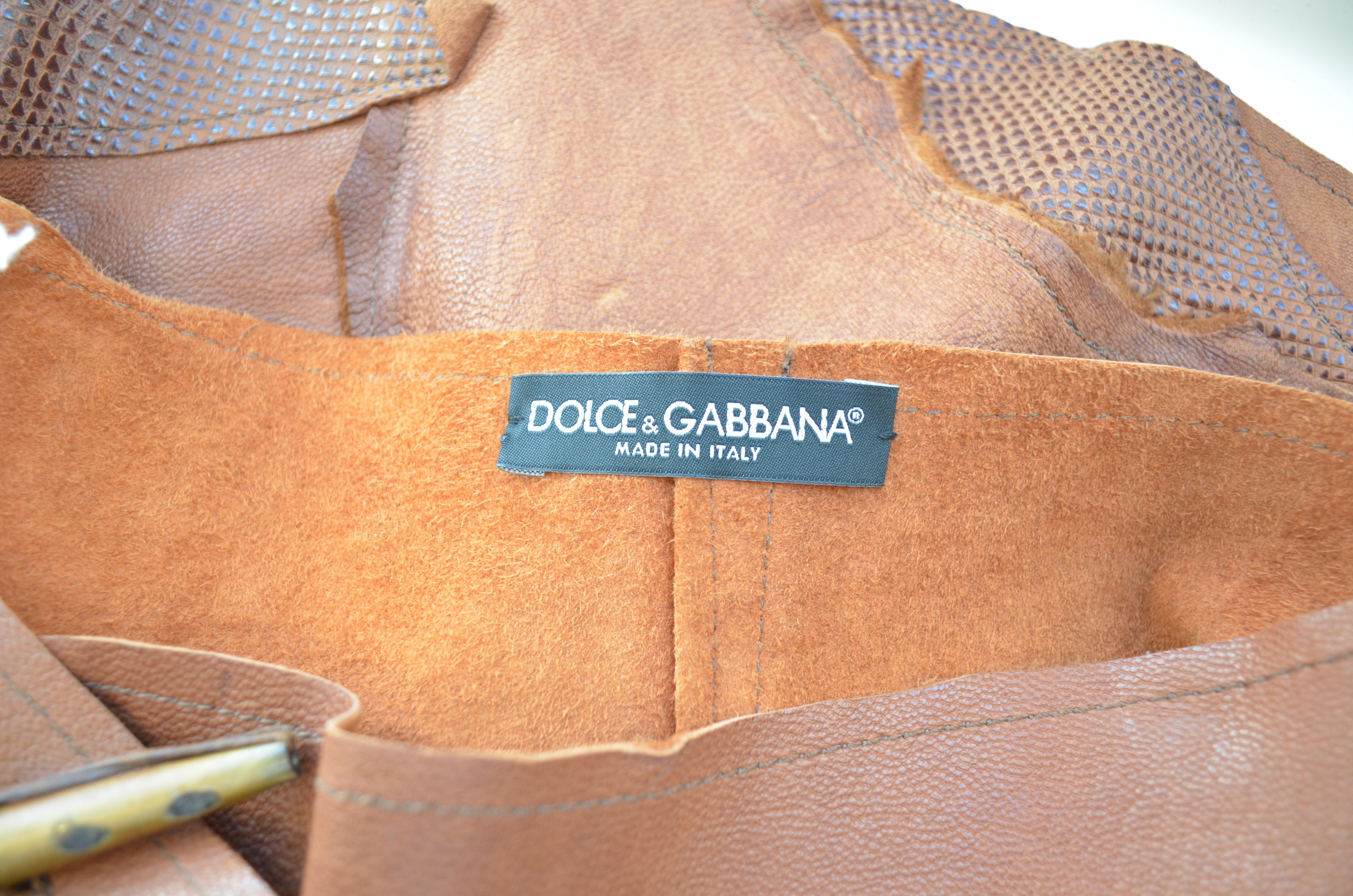 Dolce & Gabbana Vintage Leather Skirt with Jagged Hem In Excellent Condition In Carmel, CA