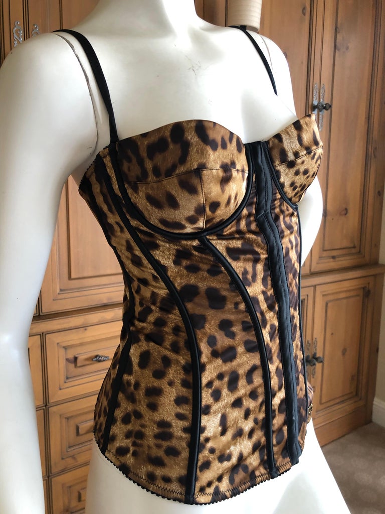 Dolce and Gabbana Vintage Leopard Print Corset Top For Sale at