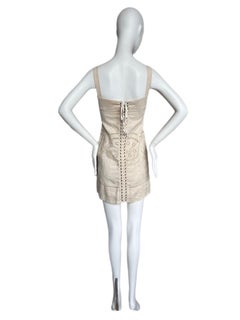 DOLCE & GABBANA Vintage Linen Eyelet Lace-Up Mini Dress Corset Back